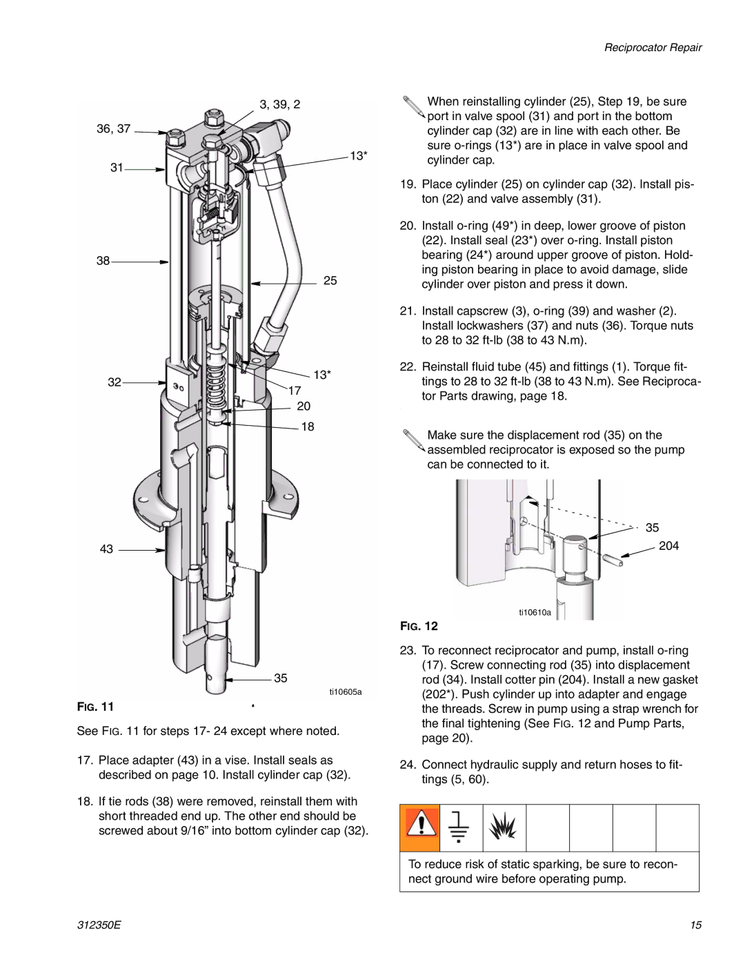 Hitachi 312350E important safety instructions When reinstalling cylinder 25, , be sure 