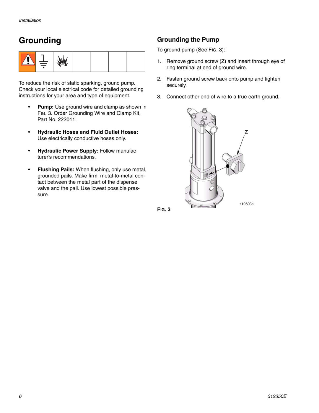 Hitachi 312350E important safety instructions Grounding the Pump 