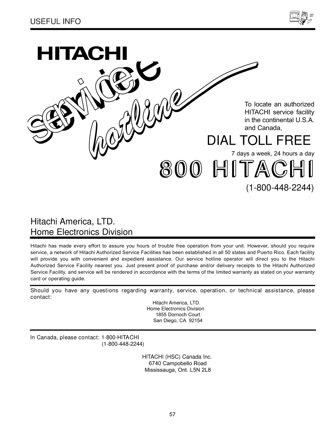 Hitachi 32GX01B, 32UX01S, 36GX01B, 36UX01S manual Hitachi, Home Electronics Division 