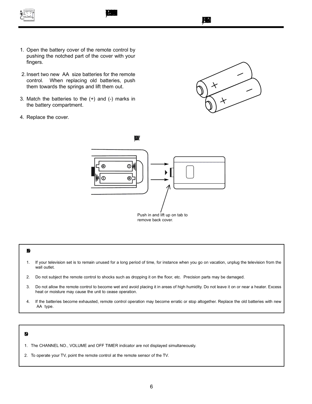 Hitachi 32GX01B, 32UX01S, 36GX01B, 36UX01S manual Remote Control Battery Installation Replacement 