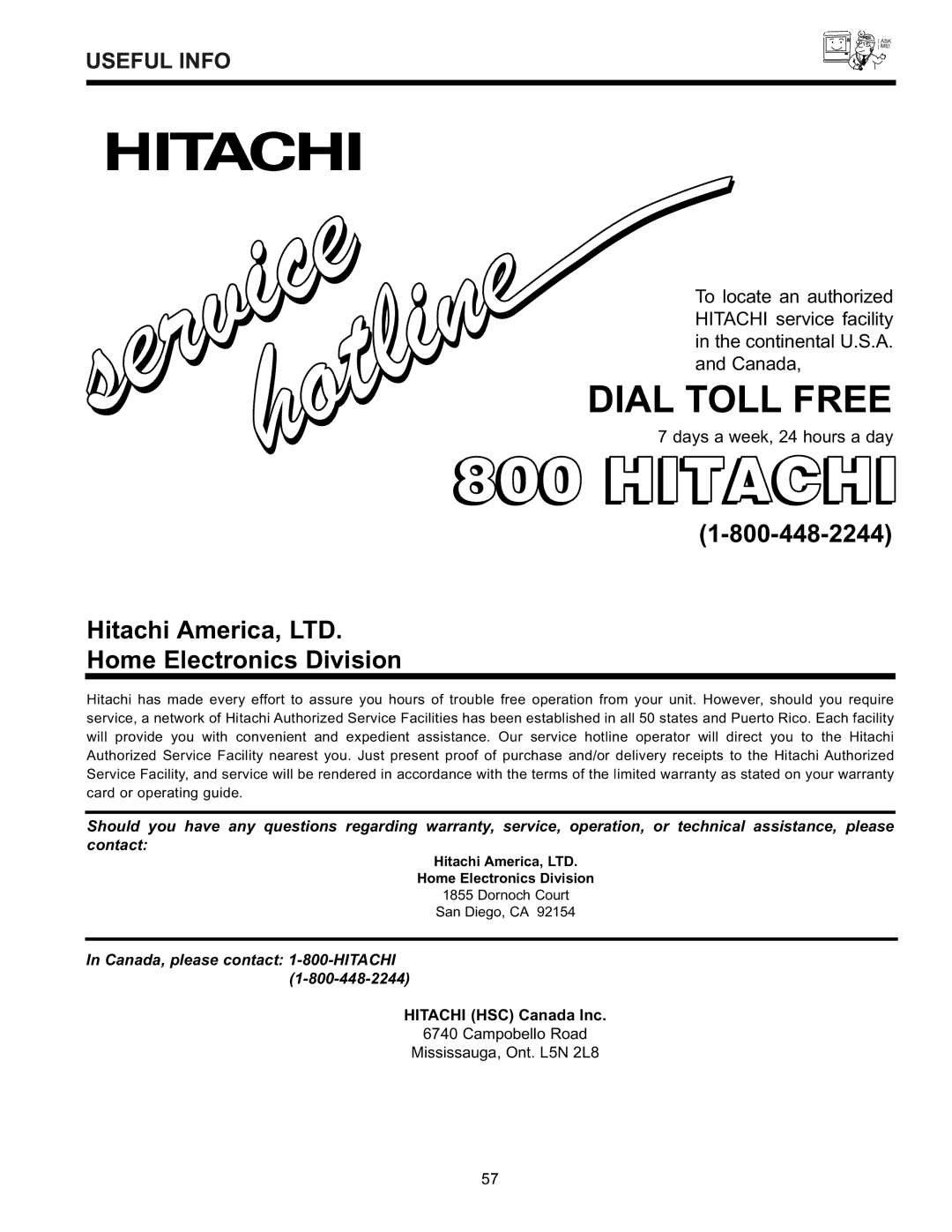 Hitachi 36GX01B, 36UX01S, 32GX01B, 32UX01S, 32GX01B, 36GX01B, 32UX01S, 36UX01S manual Hitachi, Home Electronics Division 