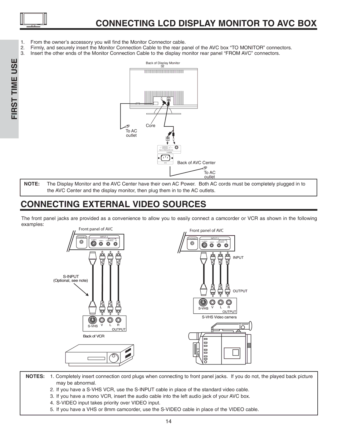 Hitachi 32HDL51 important safety instructions Connecting LCD Display Monitor to AVC BOX, Connecting External Video Sources 