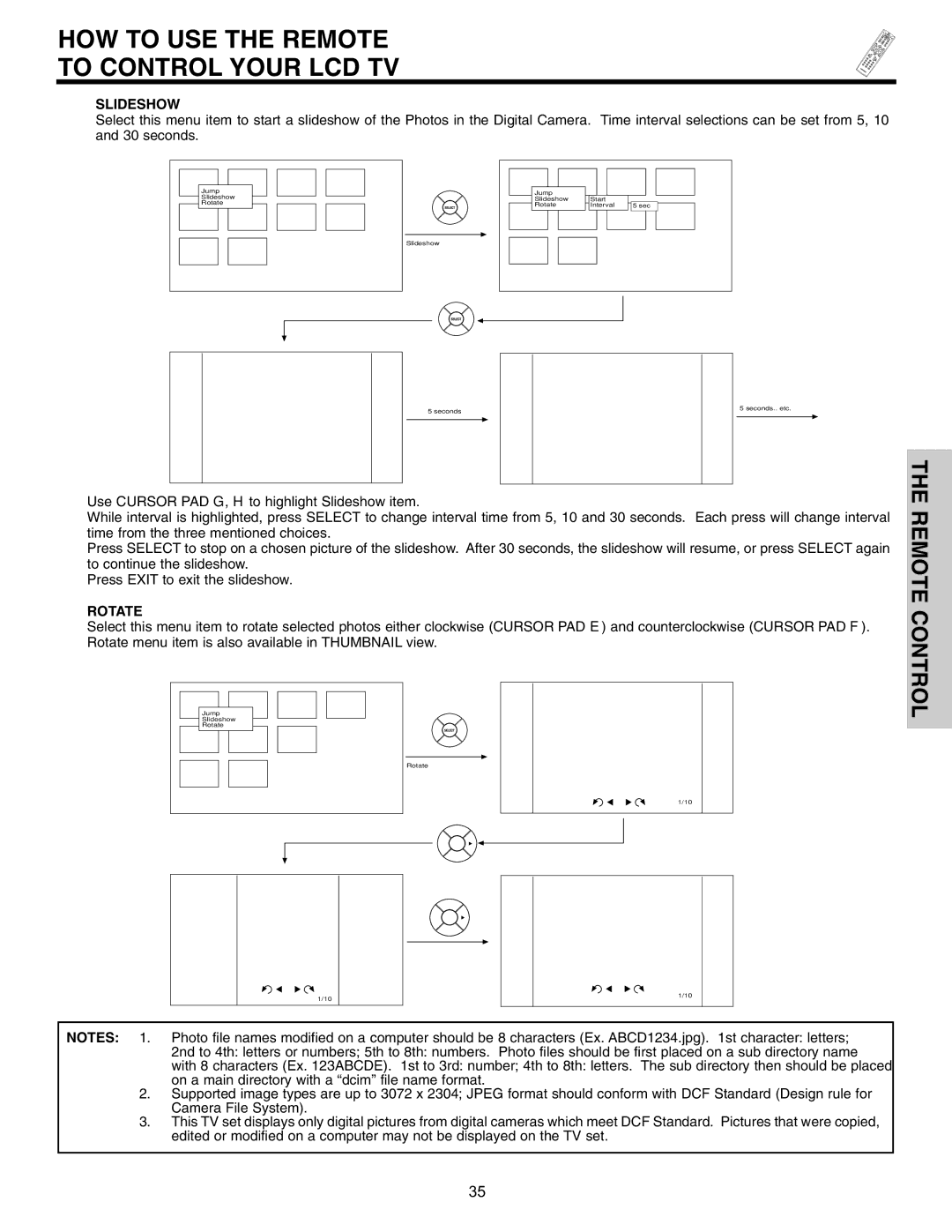 Hitachi 32HDL51 important safety instructions Slideshow, Rotate 