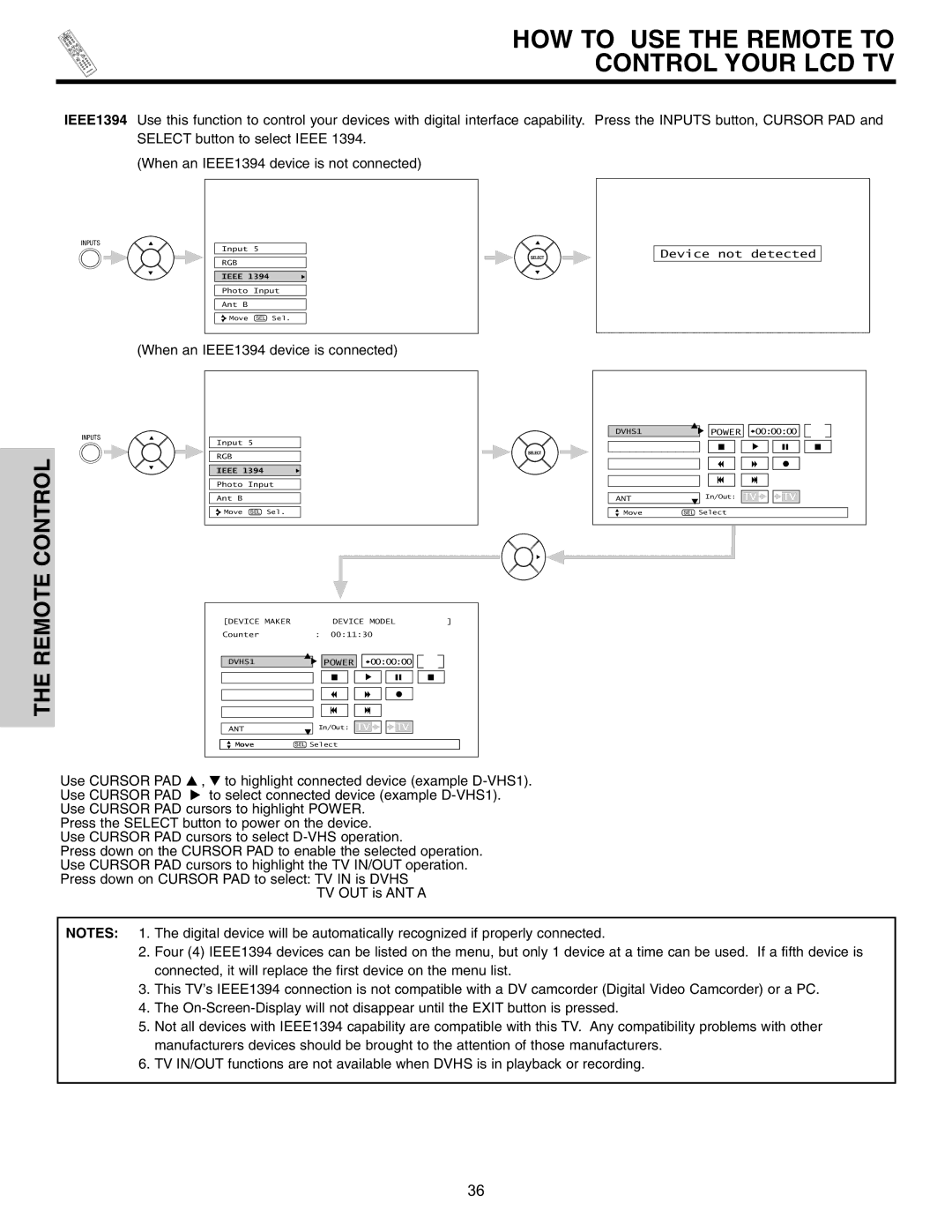 Hitachi 32HDL51 important safety instructions When an IEEE1394 device is connected 