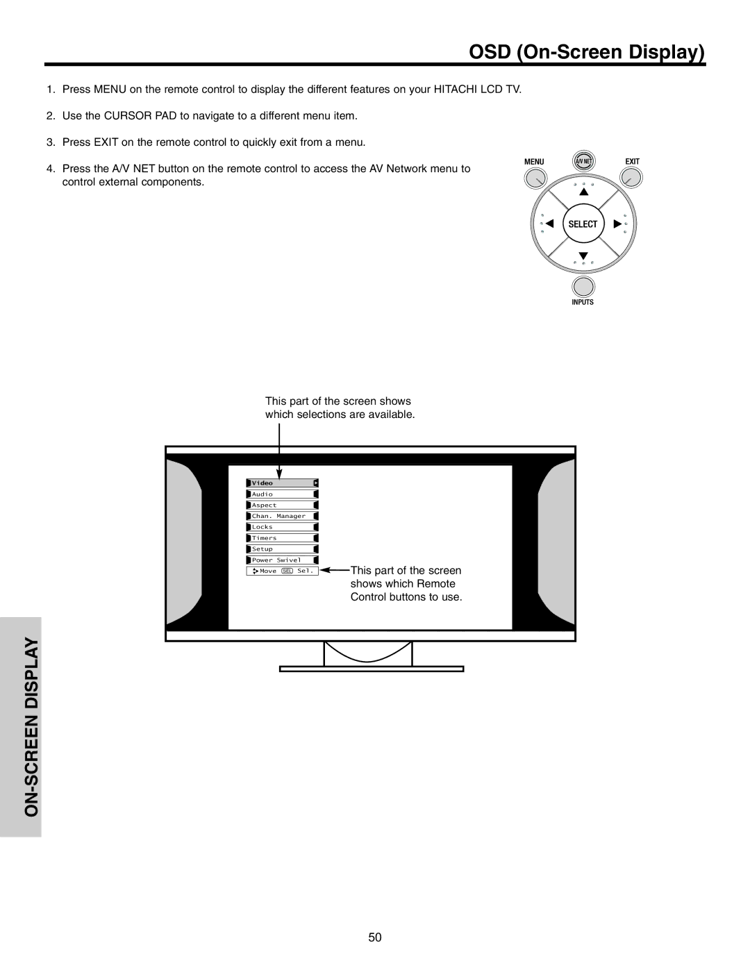 Hitachi 32HDL51 important safety instructions OSD On-Screen Display 