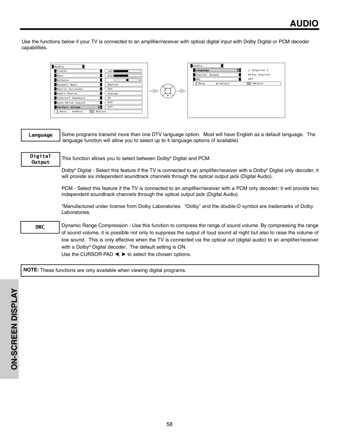 Hitachi 32HDL51 important safety instructions Language Digital Output, Drc 