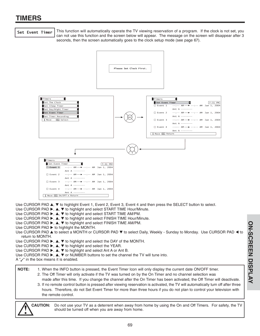 Hitachi 32HDL51 important safety instructions Set Event Timer, Please Set Clock First 