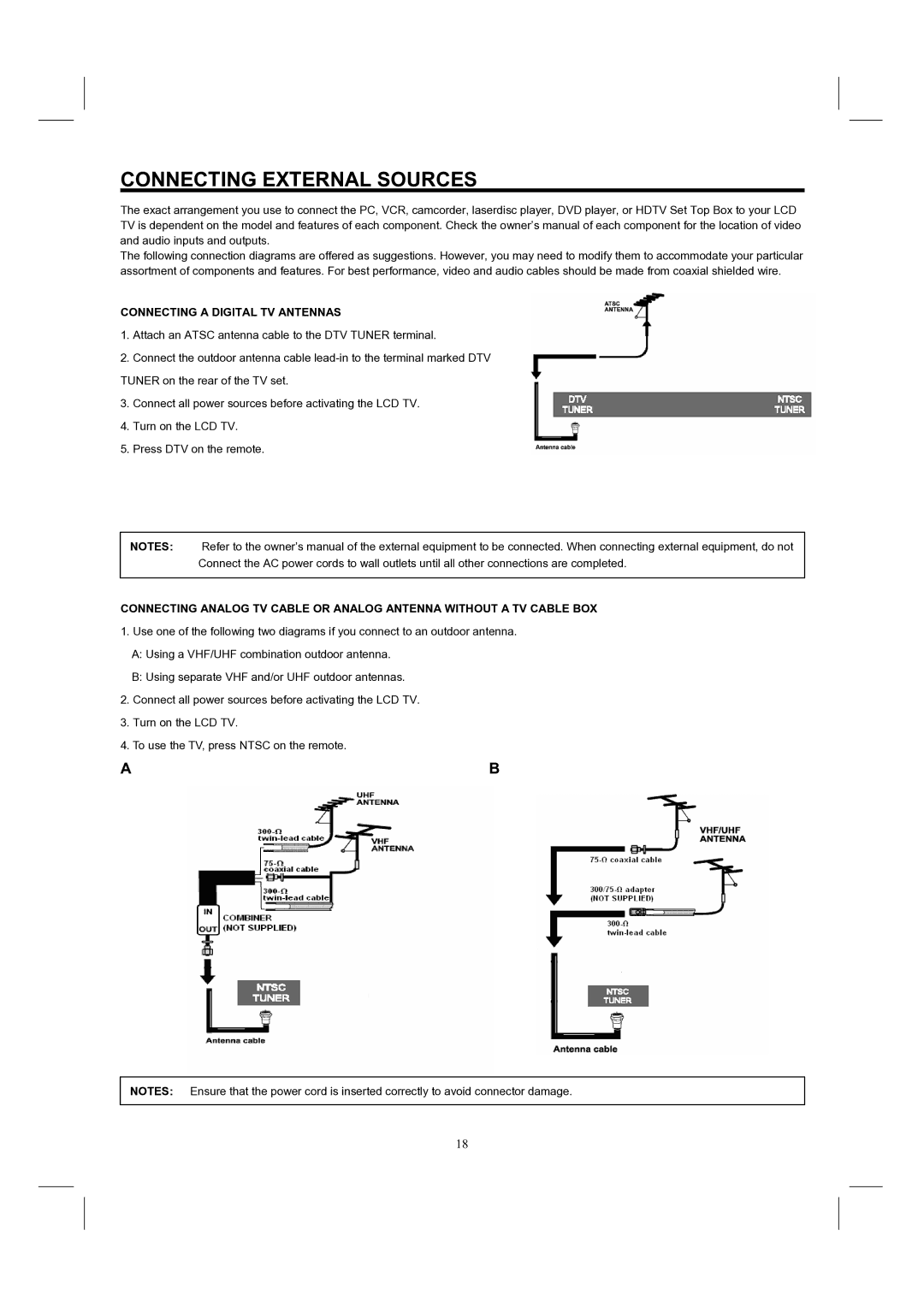 Hitachi 32HDL52, 37HDL52 important safety instructions Connecting External Sources, Connecting a Digital TV Antennas 