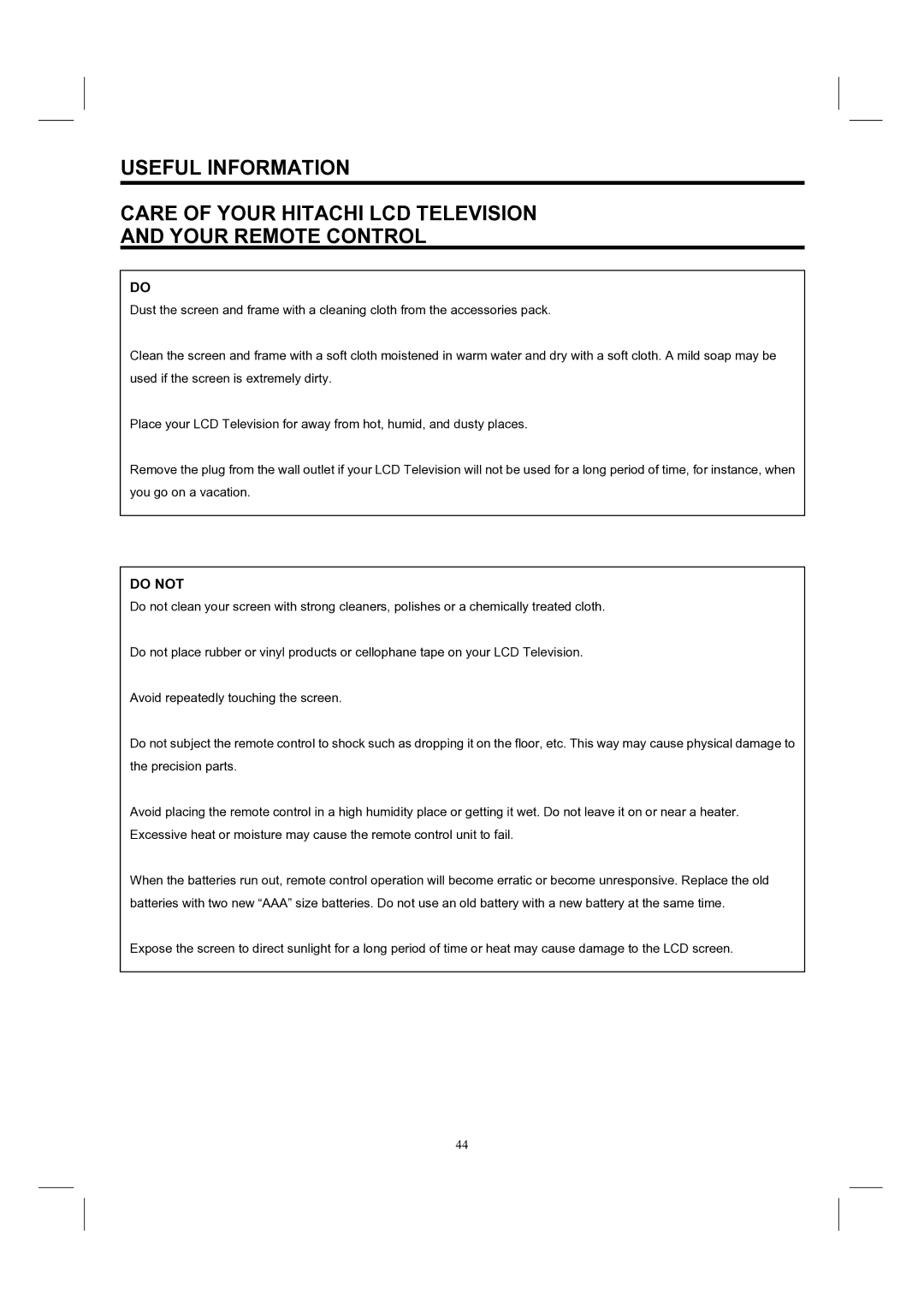 Hitachi 32HDL52, 37HDL52 important safety instructions Do not 