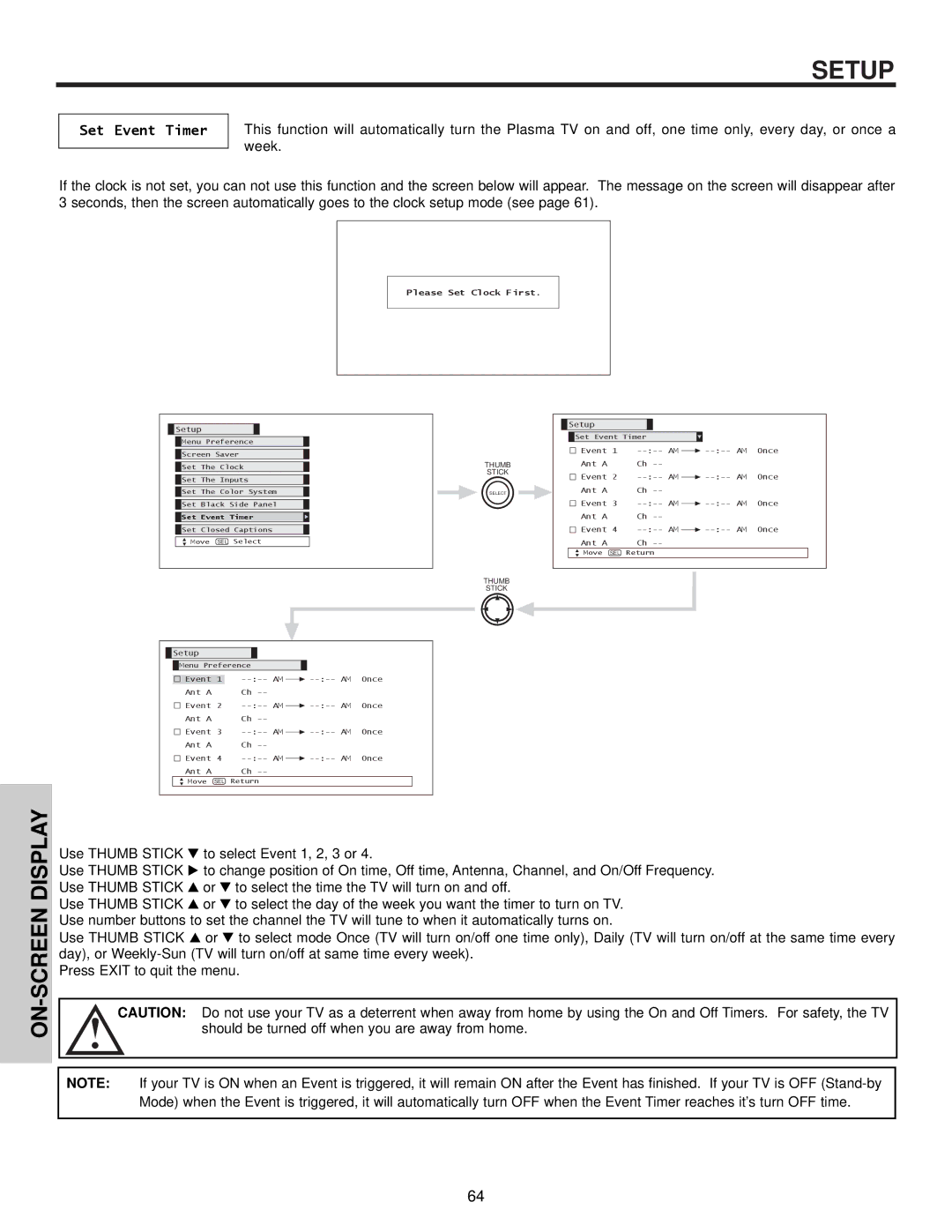 Hitachi 32HDX60 important safety instructions Set Event Timer, Please Set Clock First 