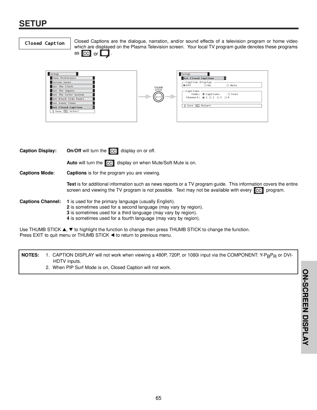 Hitachi 32HDX60 important safety instructions Closed Caption 