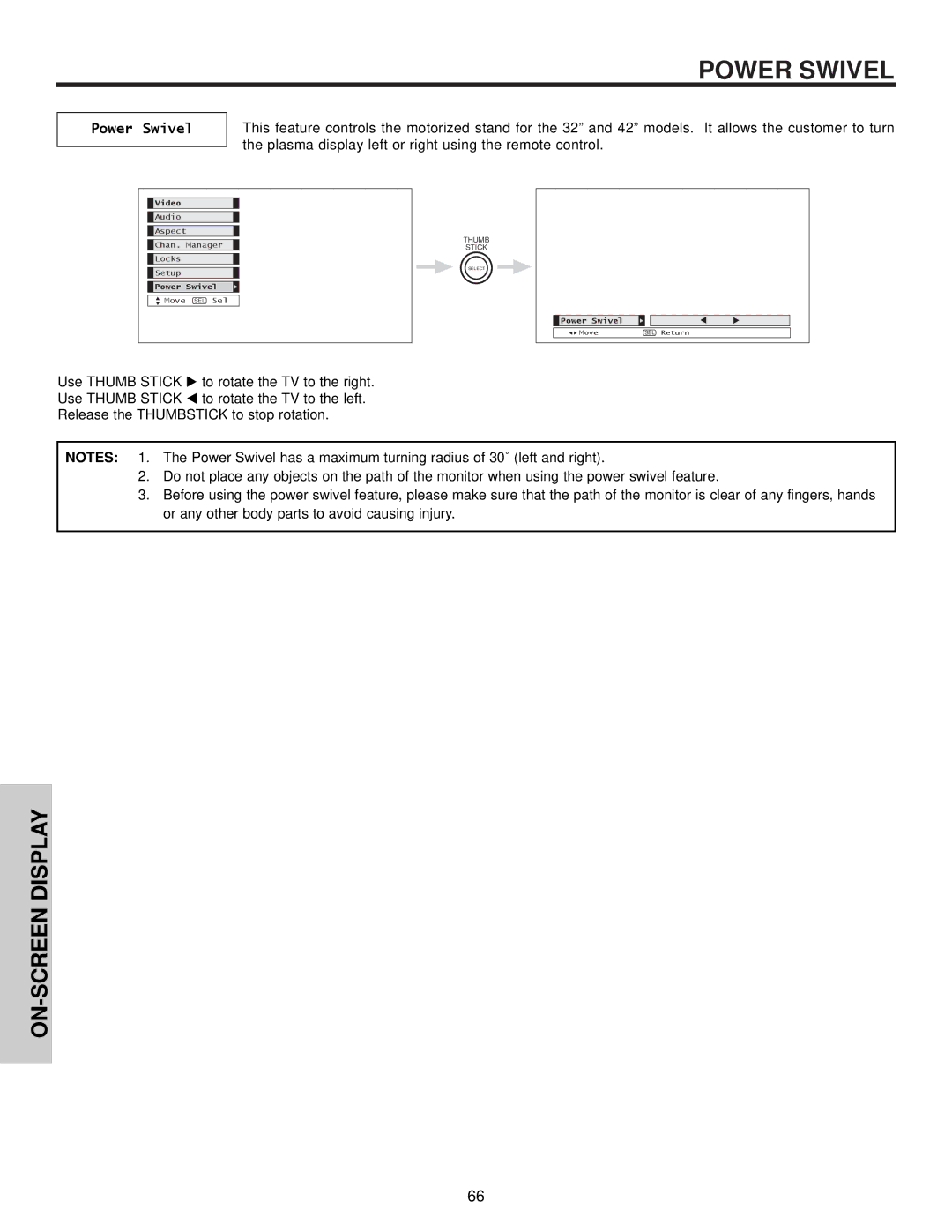 Hitachi 32HDX60 important safety instructions Power Swivel 