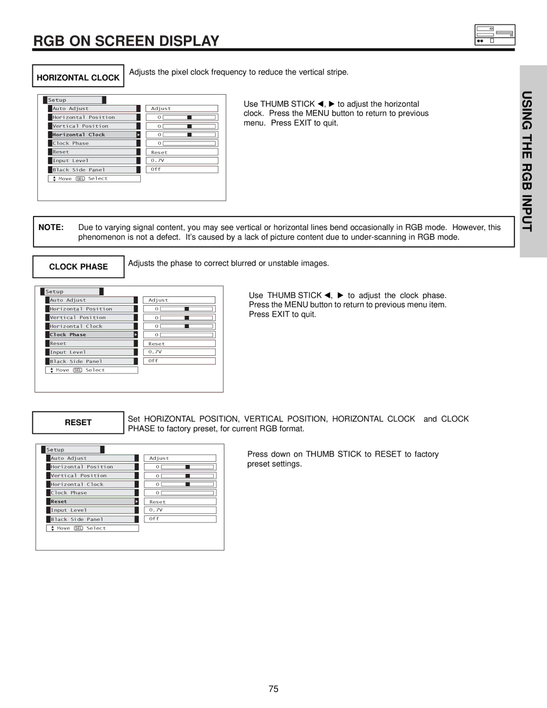 Hitachi 32HDX60 important safety instructions Horizontal Clock, Clock Phase 