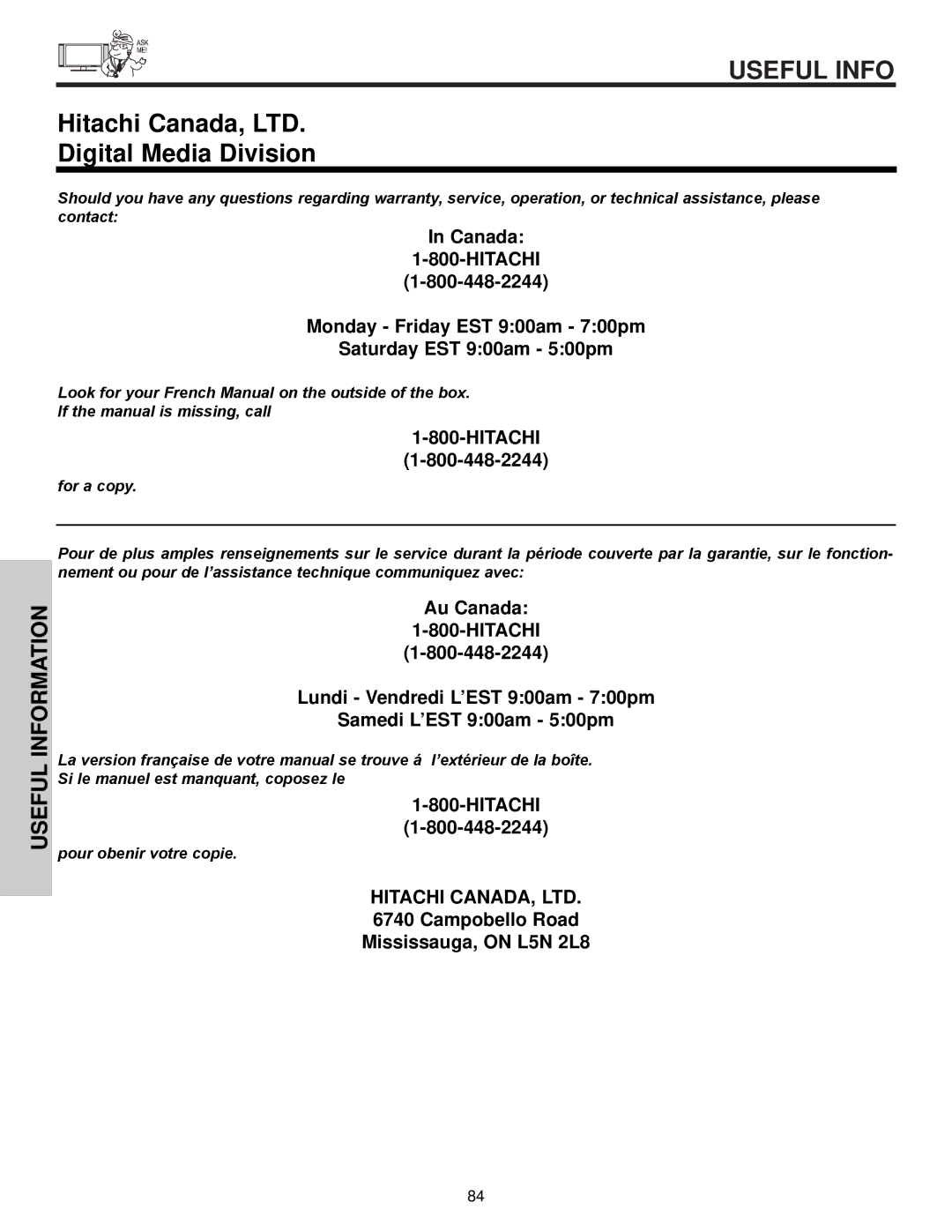 Hitachi 32HDX60 important safety instructions Digital Media Division 