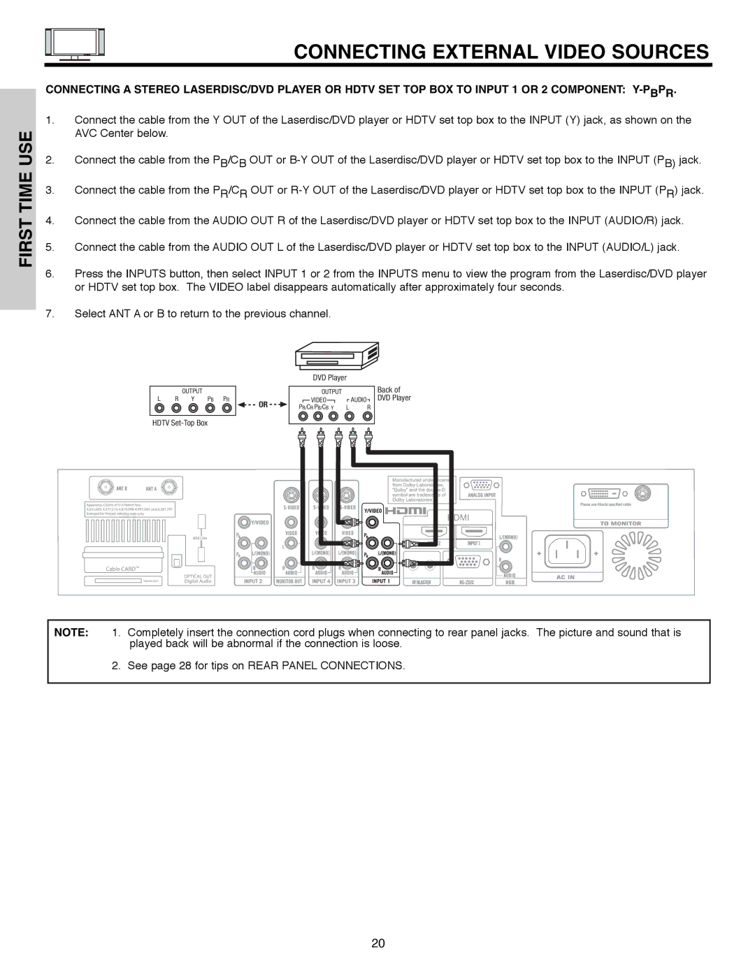 Hitachi 32HLX61 important safety instructions See page 28 for tips on Rear Panel Connections 