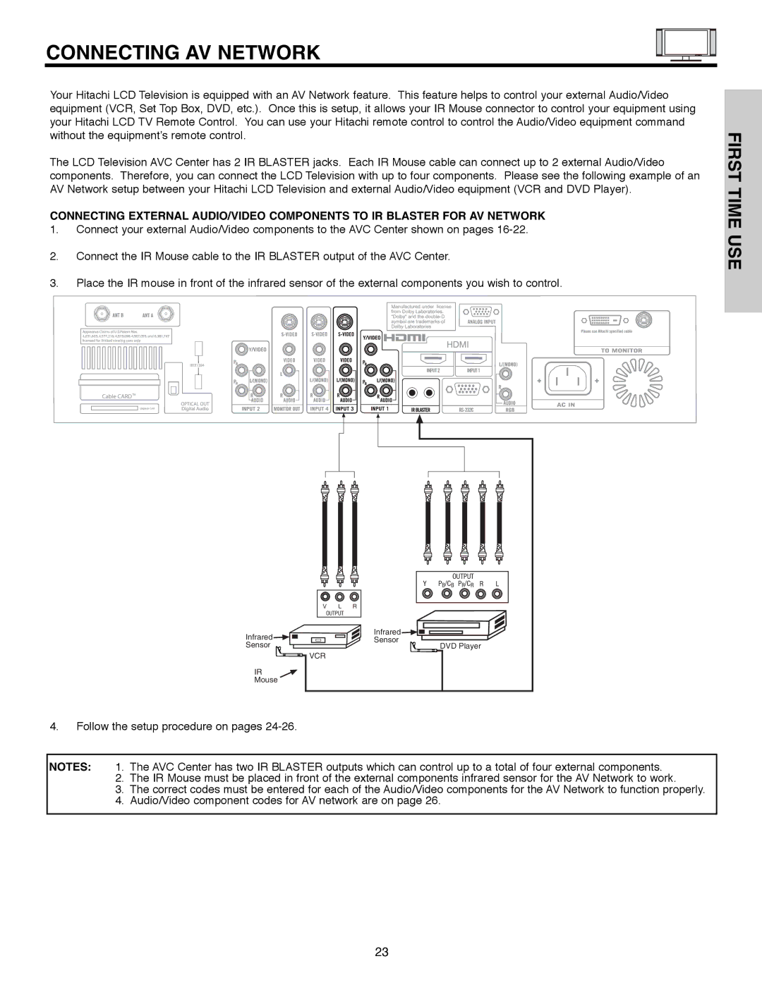 Hitachi 32HLX61 important safety instructions Connecting AV Network 