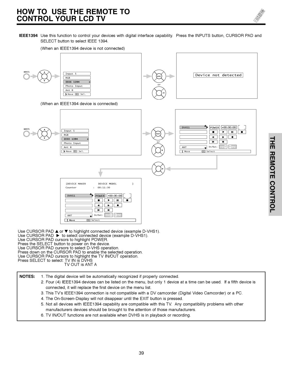 Hitachi 32HLX61 important safety instructions When an IEEE1394 device is connected 