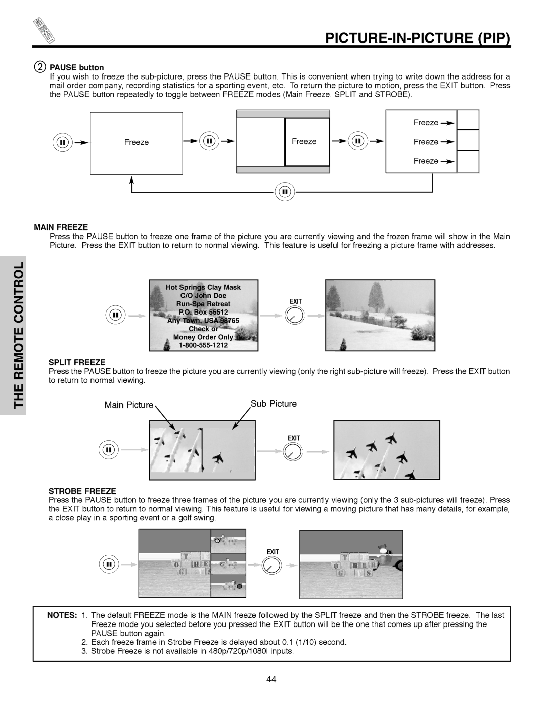 Hitachi 32HLX61 important safety instructions Main Freeze, Split Freeze, Strobe Freeze 