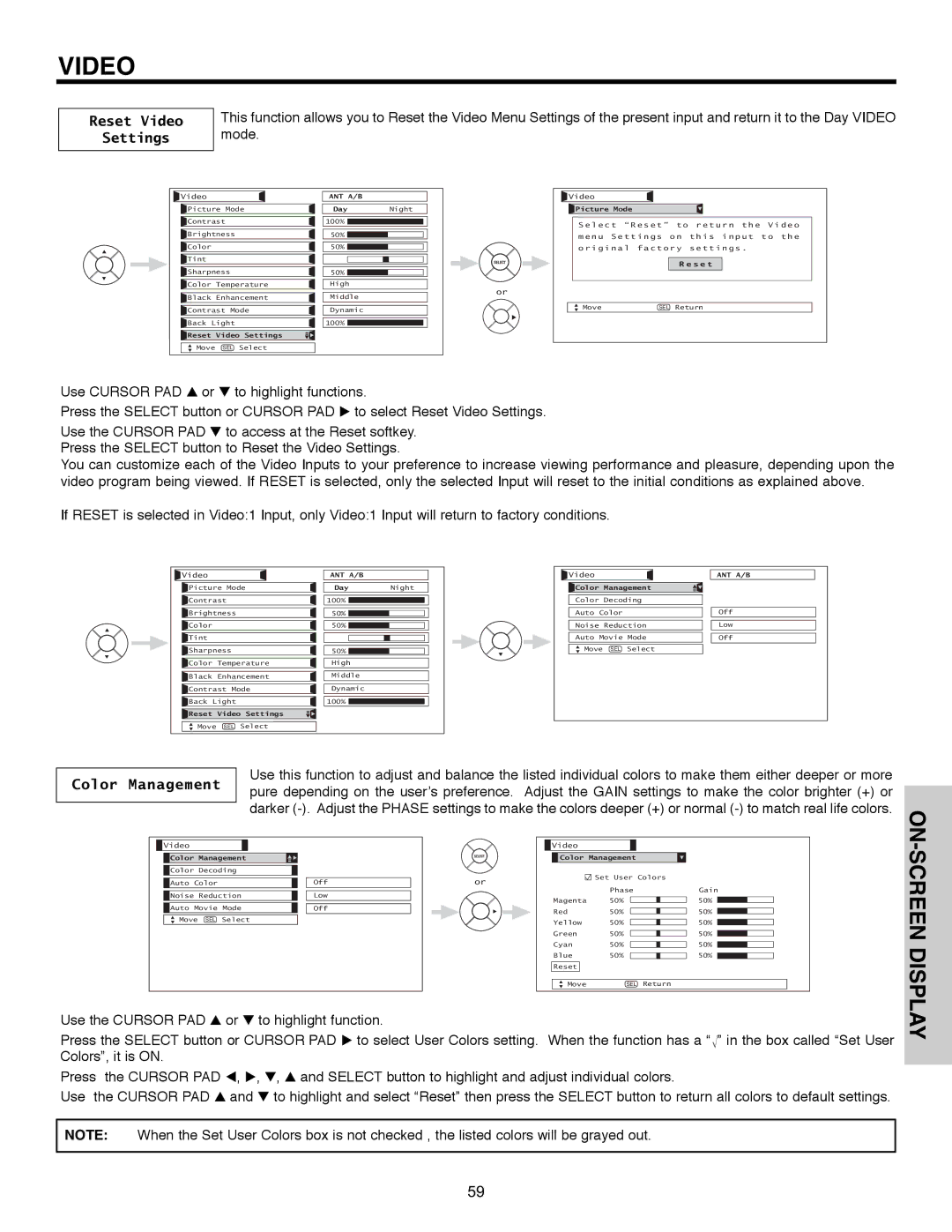 Hitachi 32HLX61 important safety instructions Reset Video Settings 