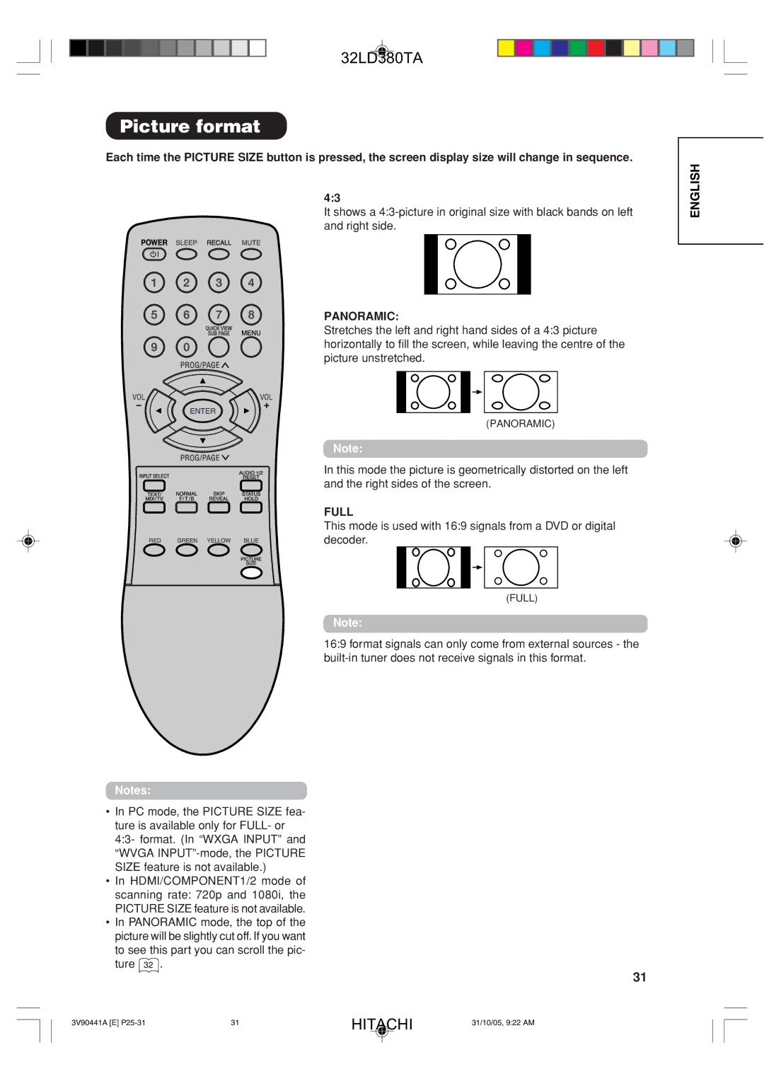 Hitachi 32LD380TA user manual Picture format, Ture 