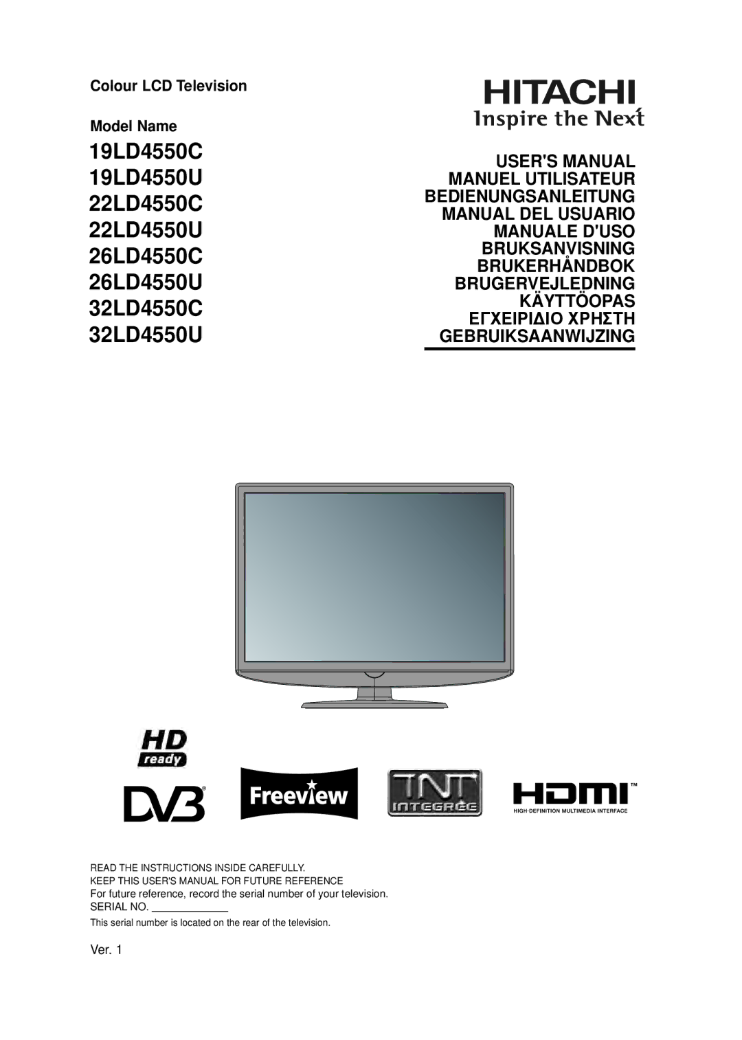 Hitachi 32LD4550C, 32LD4550U, 26LD4550C, 22LD4550C, 26LD4550U, 22LD4550U user manual 19LD4550C 19LD4550U 