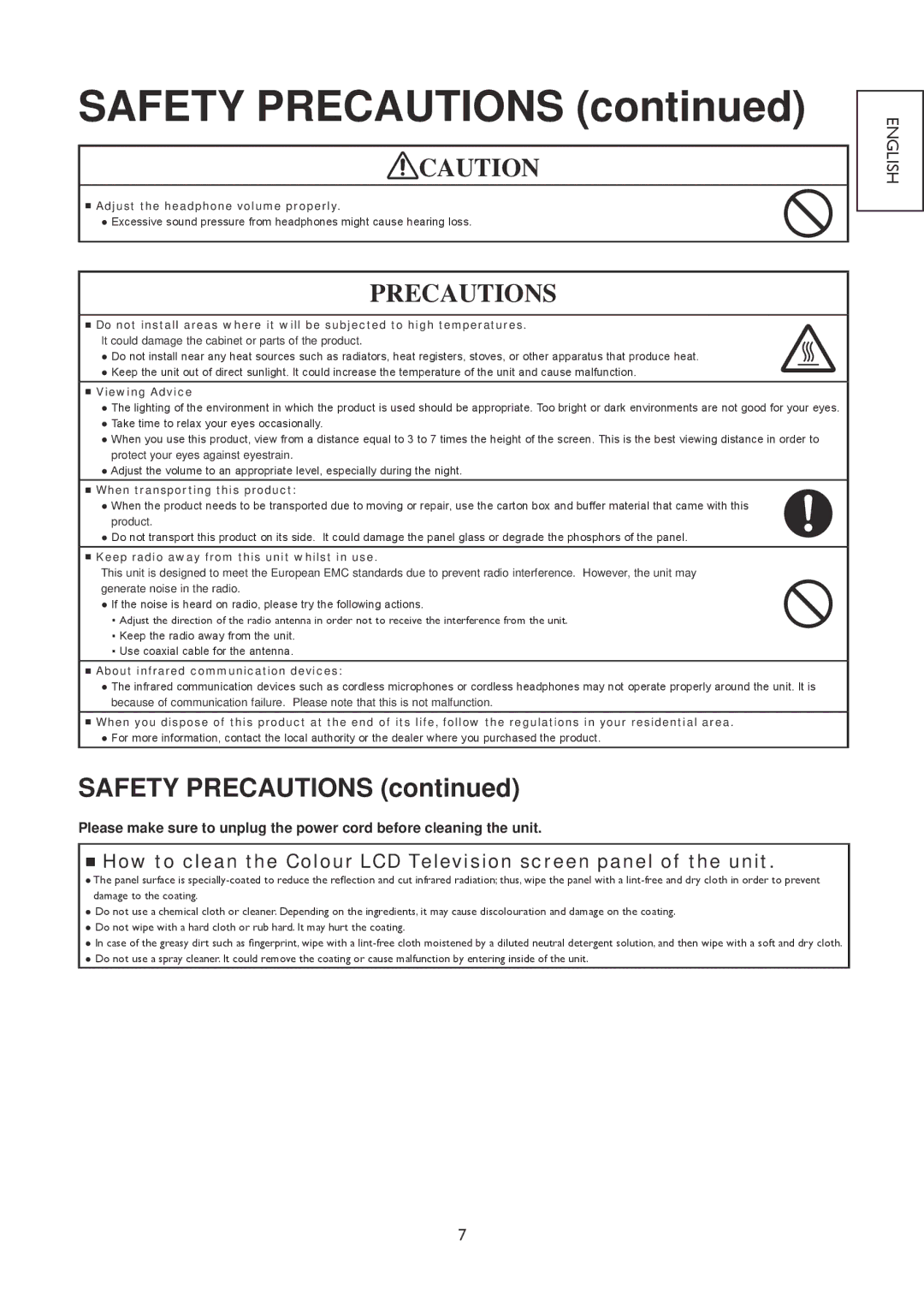 Hitachi 19LD4550U, 32LD4550U, 32LD4550C, 26LD4550C, 22LD4550C, 26LD4550U, 22LD4550U, 19LD4550C user manual Safety Precautions 