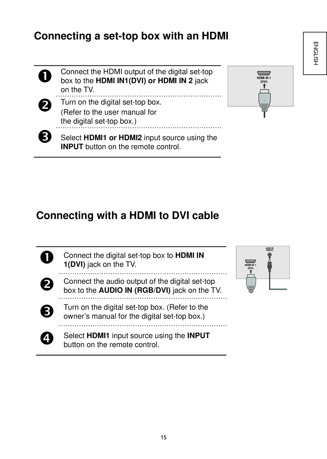 Hitachi 19LD4550U, 32LD4550U, 32LD4550C Connecting a set-top box with an Hdmi,  box to the Hdmi IN1DVI or Hdmi in 2 jack 