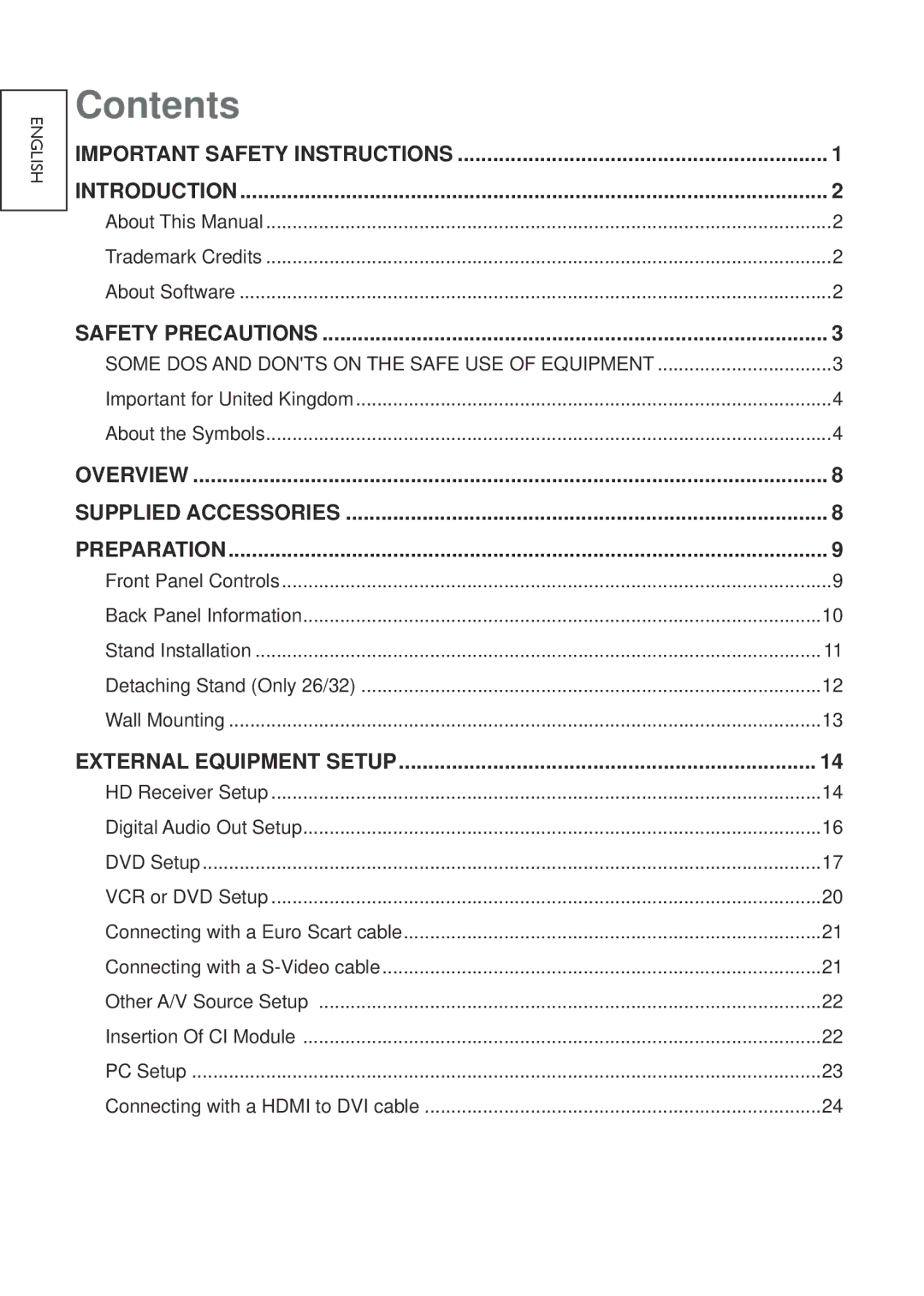 Hitachi 22LD4550C, 32LD4550U, 32LD4550C, 26LD4550C, 19LD4550U, 26LD4550U, 22LD4550U, 19LD4550C user manual Contents 