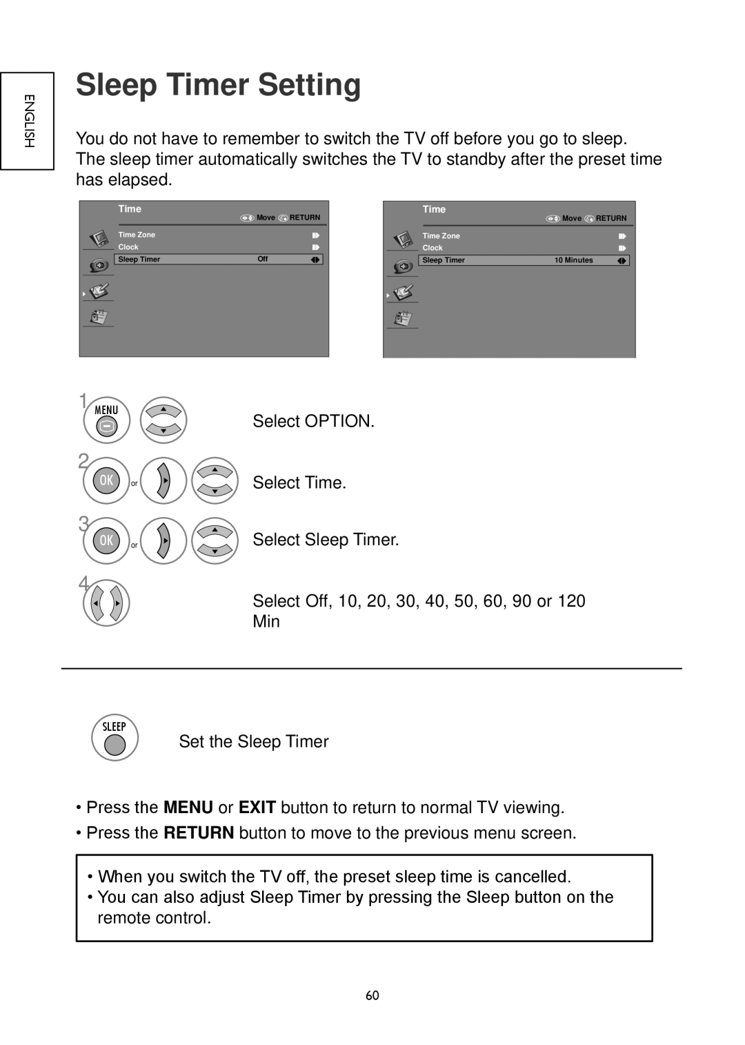 Hitachi 32LD4550C, 32LD4550U, 26LD4550C, 22LD4550C, 19LD4550U, 26LD4550U, 22LD4550U, 19LD4550C user manual Sleep Timer Setting 