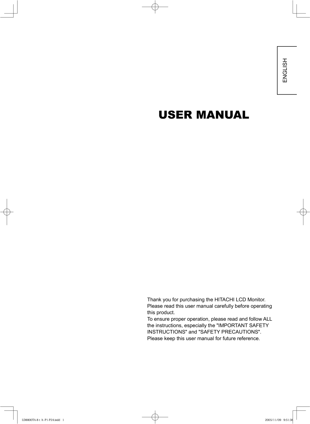 Hitachi 37LD8800TA, 32LD8800TA user manual English 