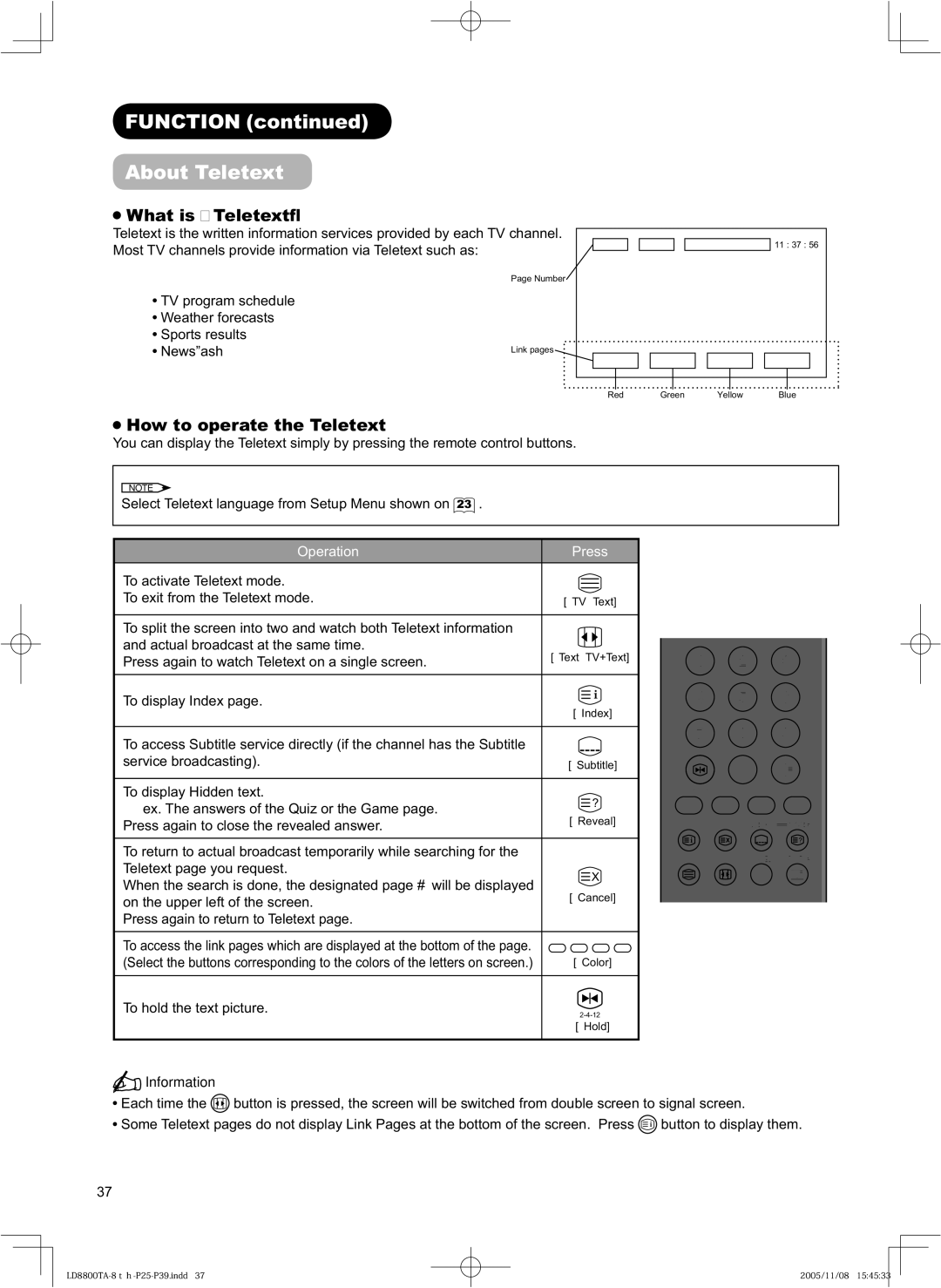 Hitachi 32LD8800TA, 37LD8800TA user manual Function About Teletext, What is Teletext, How to operate the Teletext 