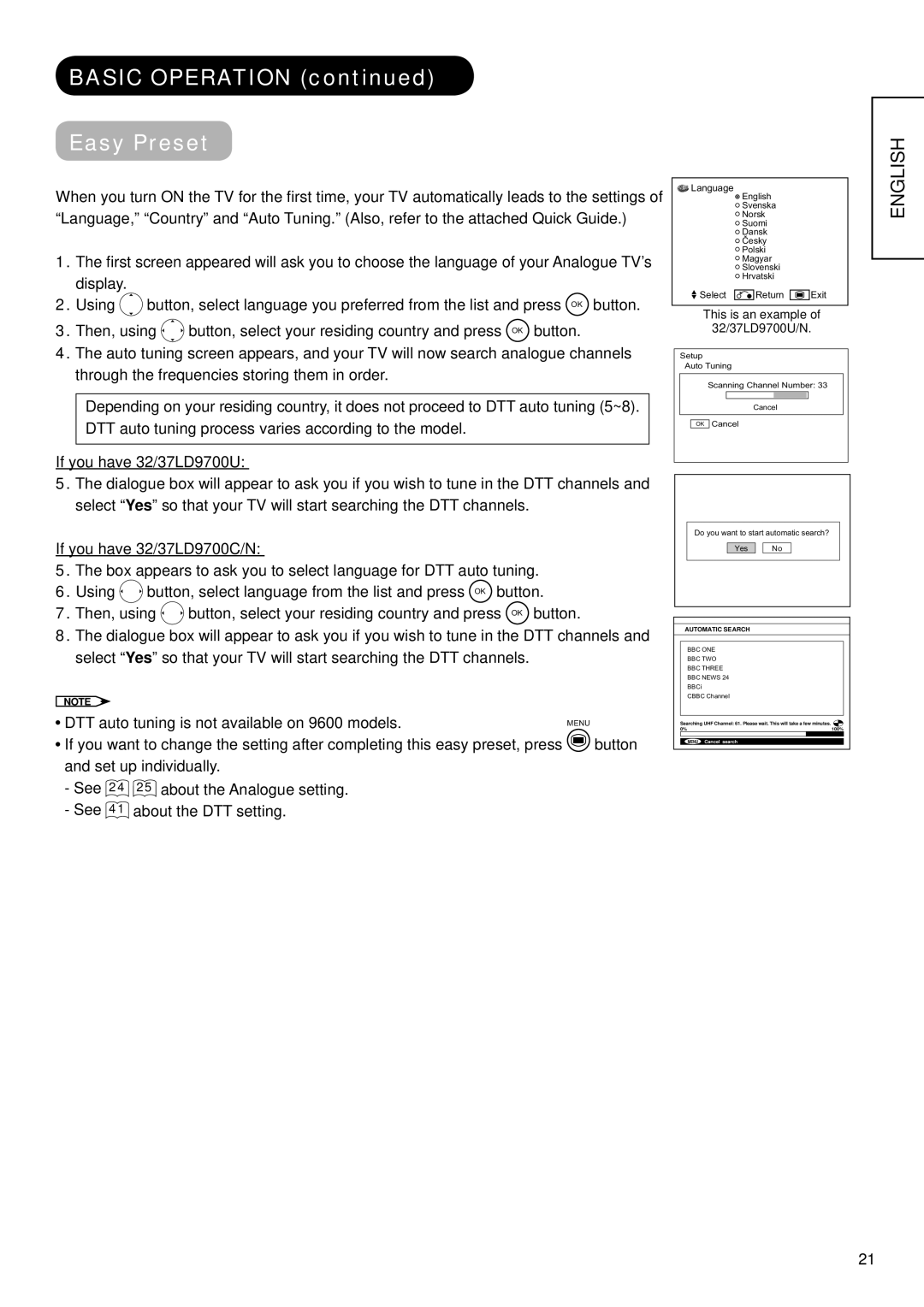 Hitachi 32LD9600, 32LD9700N, 32LD9700U, 37LD9700C, 37LD9600 Basic Operation Easy Preset, This is an example 32/37LD9700U/N 