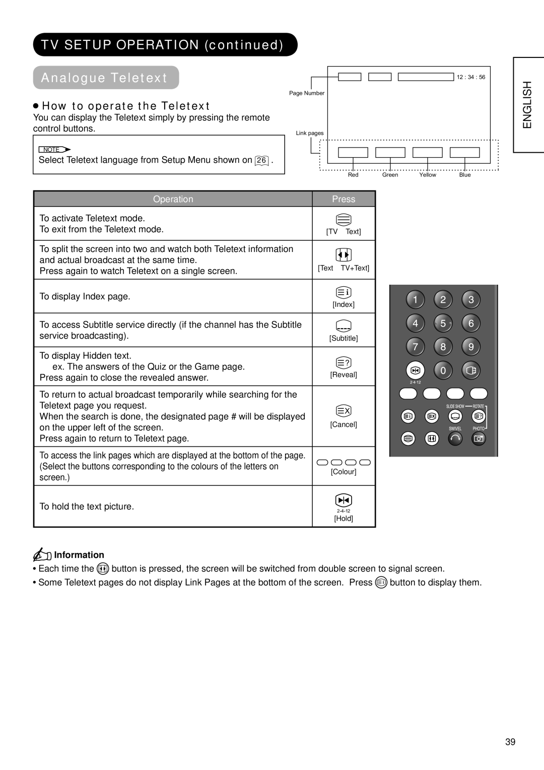 Hitachi 32LD9700N, 32LD9700U, 37LD9700U, 37LD9700C, 37LD9600, 37LD9700N Analogue Teletext, How to operate the Teletext 