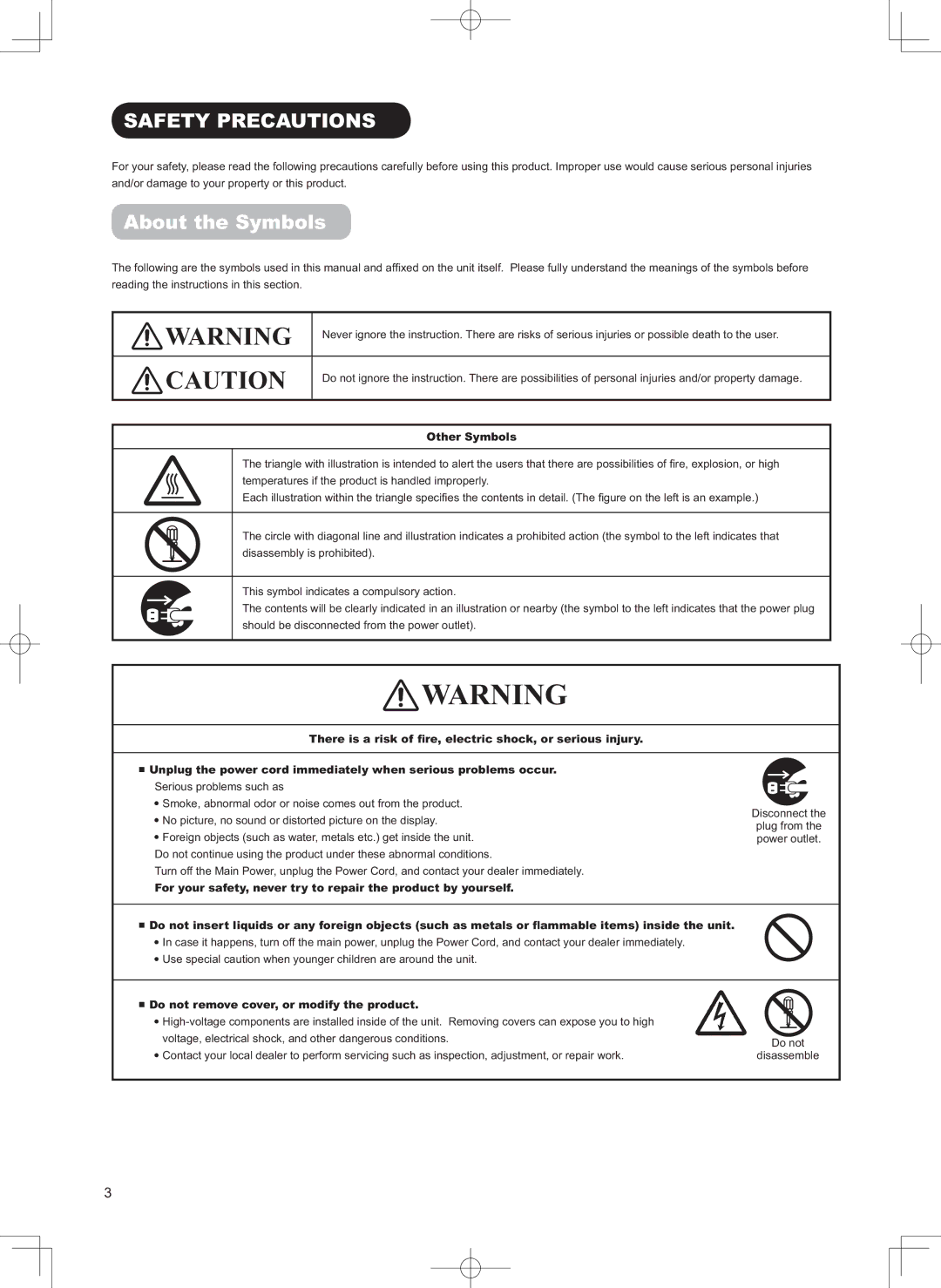 Hitachi 32LD9800TA user manual Safety Precautions, About the Symbols 