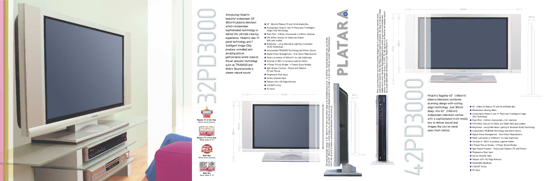 Hitachi 32PD3000, 42PD3000 dimensions Plasma TV of the Year 