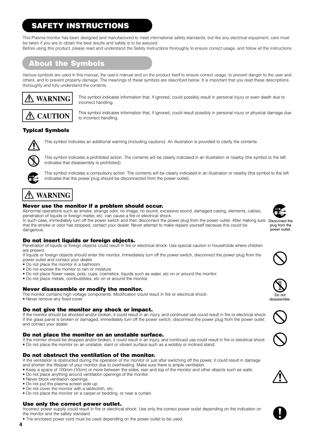 Hitachi 32PD7800, 42PD7800 user manual Safety Instructions, About the Symbols 