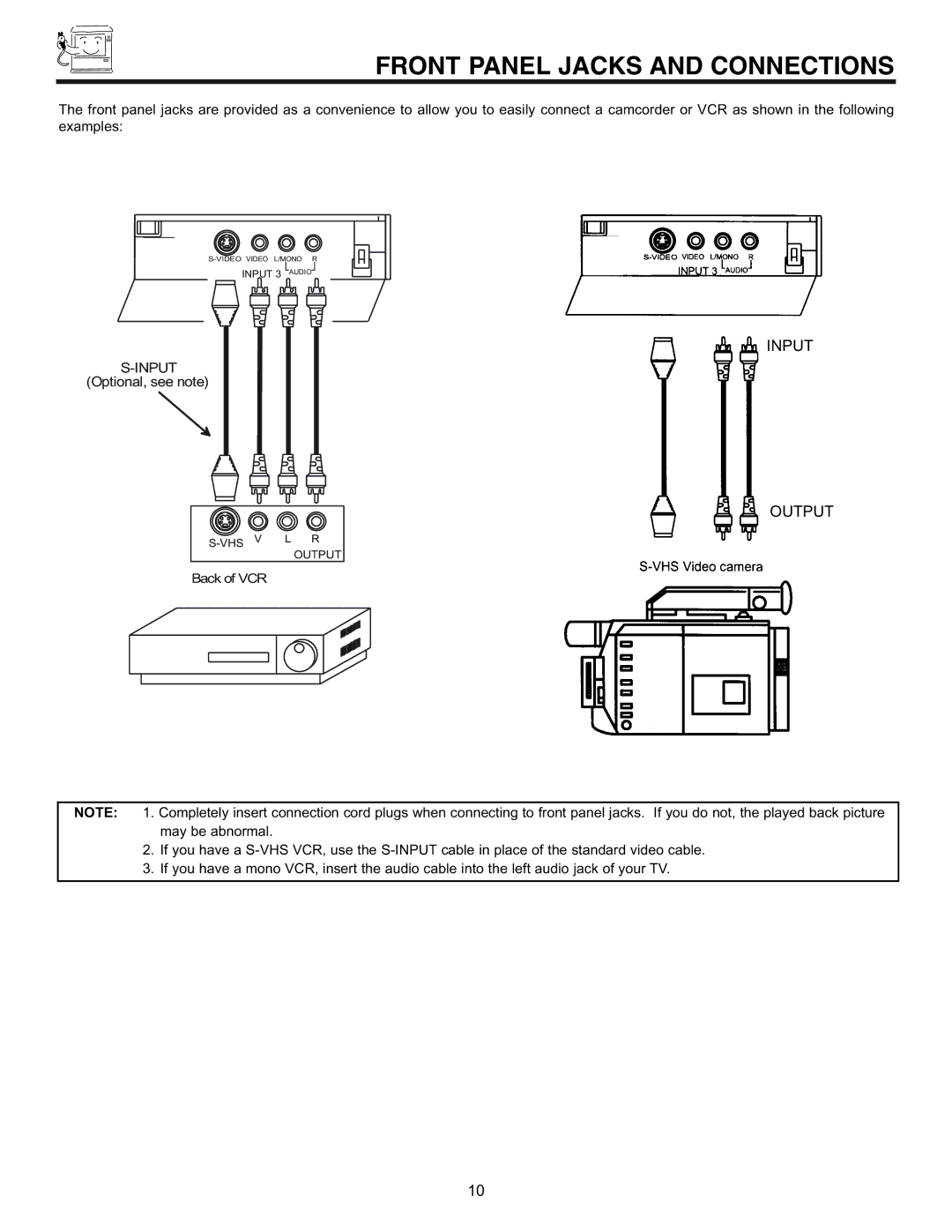 Hitachi 32UDX10S, 36UDX10S manual Front Panel Jacks and Connections, Input Output 