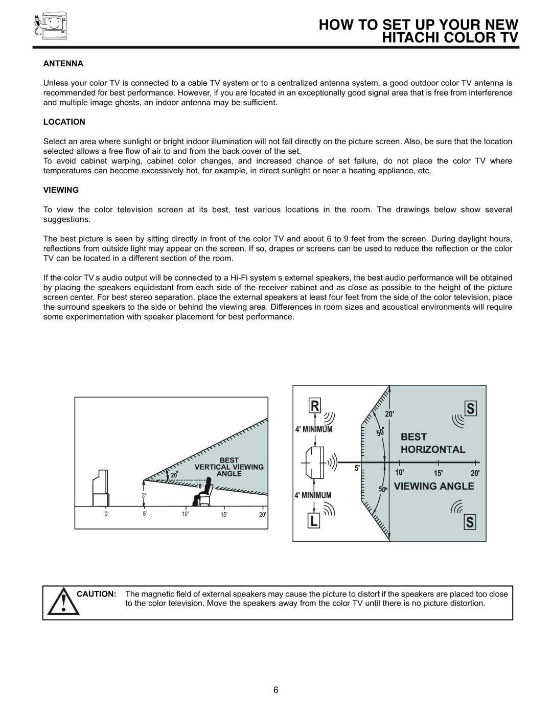 Hitachi 32UDX10S, 36UDX10S manual HOW to SET UP Your NEW Hitachi Color TV, Antenna, Location, Viewing 