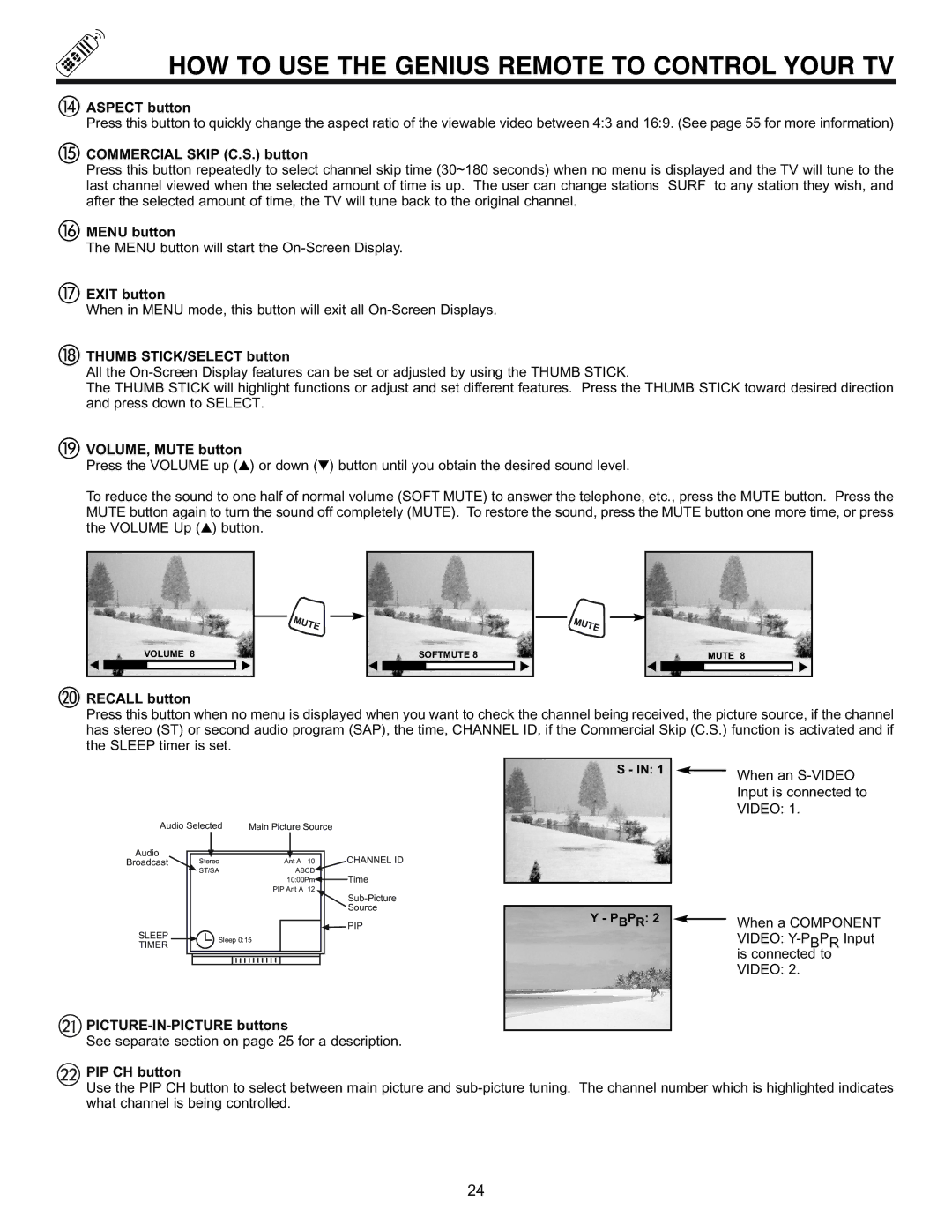 Hitachi 32UDX10S, 36UDX10S manual Aspect button, Commercial Skip C.S. button, Exit button, Thumb STICK/SELECT button 