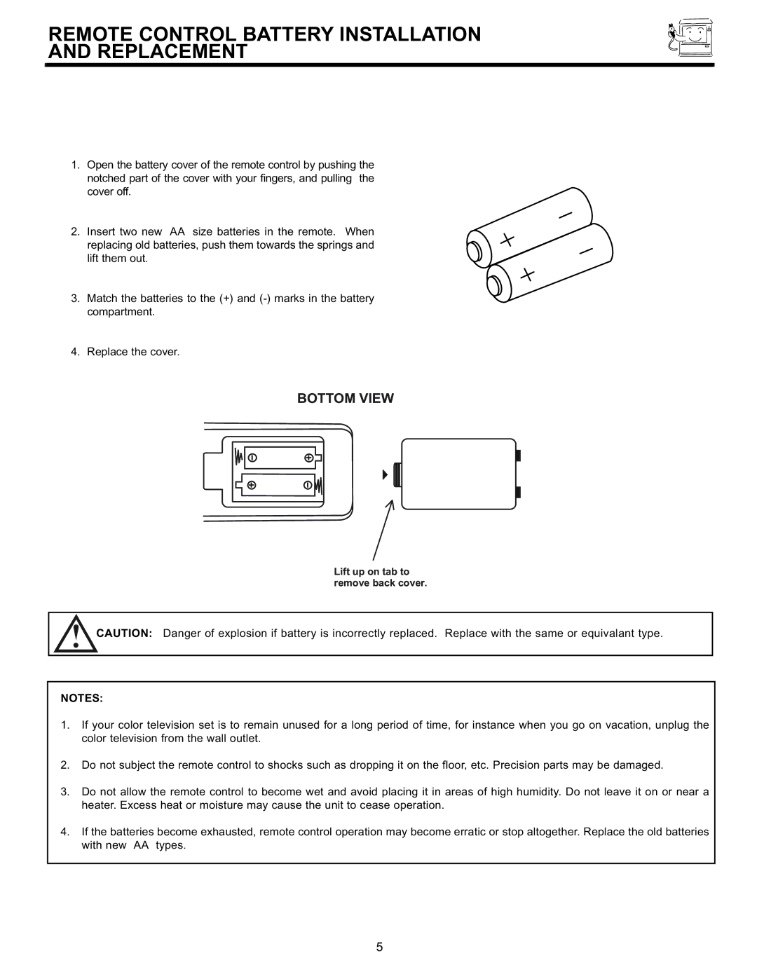 Hitachi 32UDX10S, 36UDX10S manual Remote Control Battery Installation Replacement 