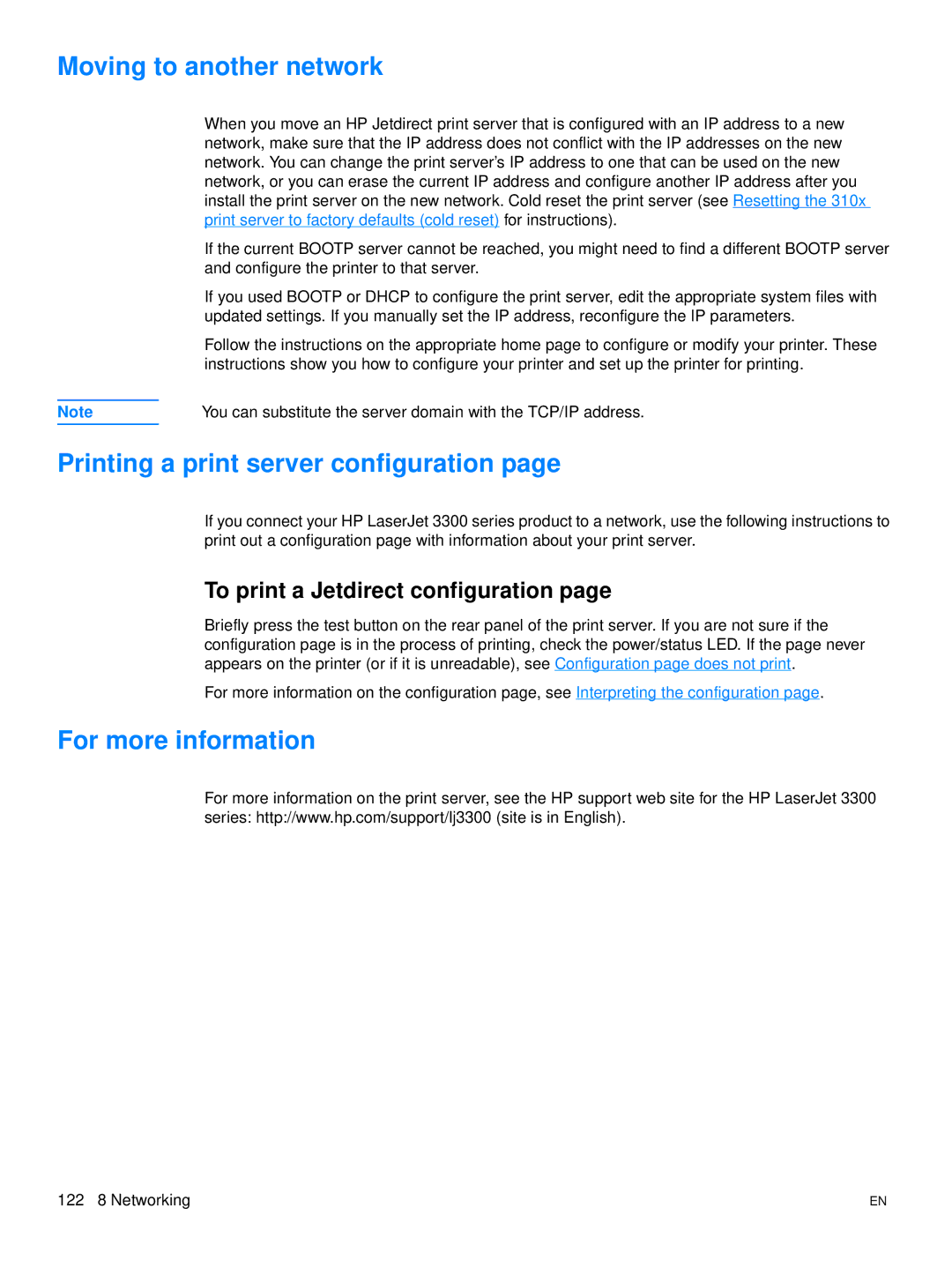 Hitachi 3300MFP manual Moving to another network, Printing a print server configuration, For more information 