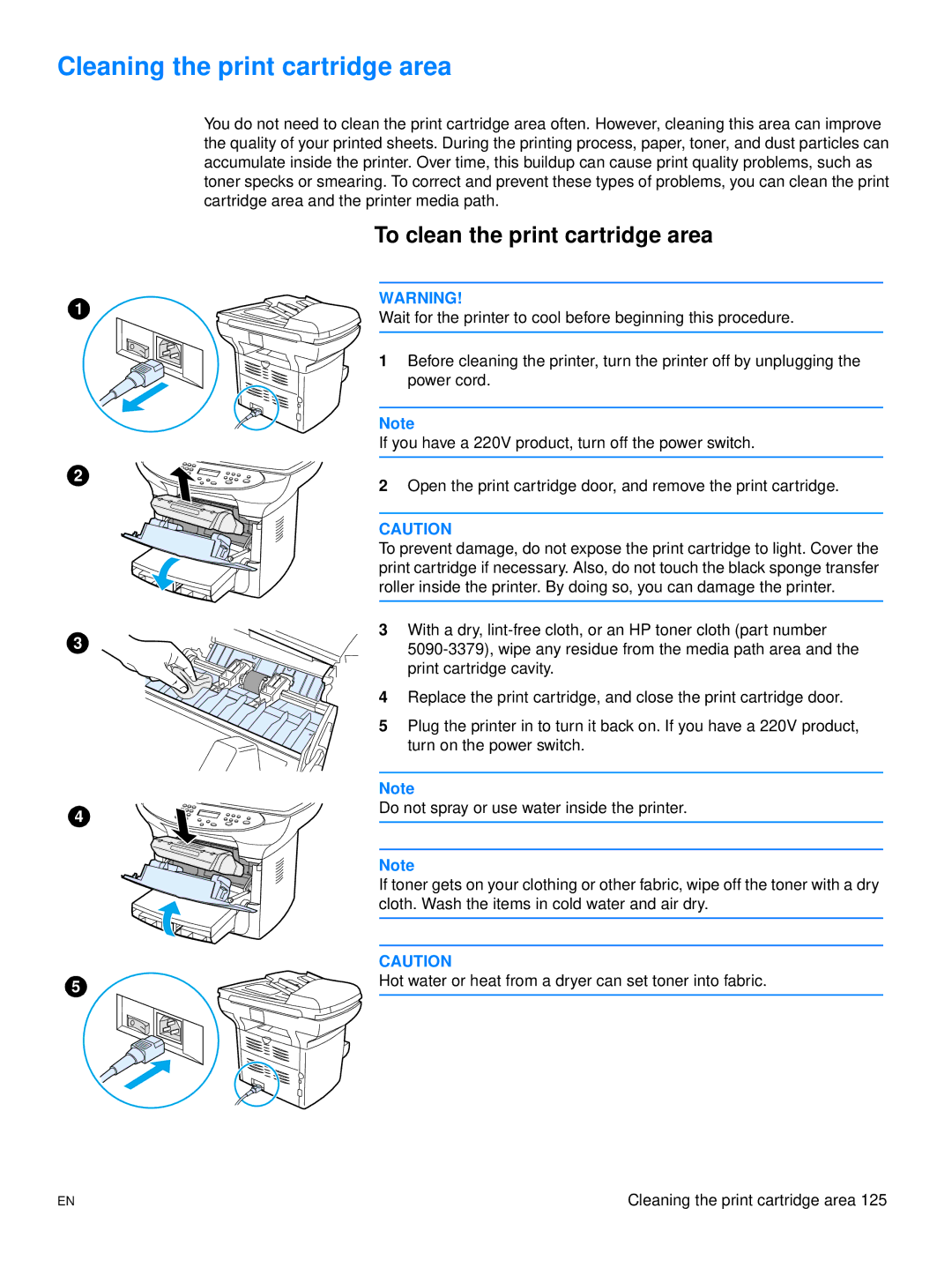 Hitachi 3300MFP manual Cleaning the print cartridge area, To clean the print cartridge area 