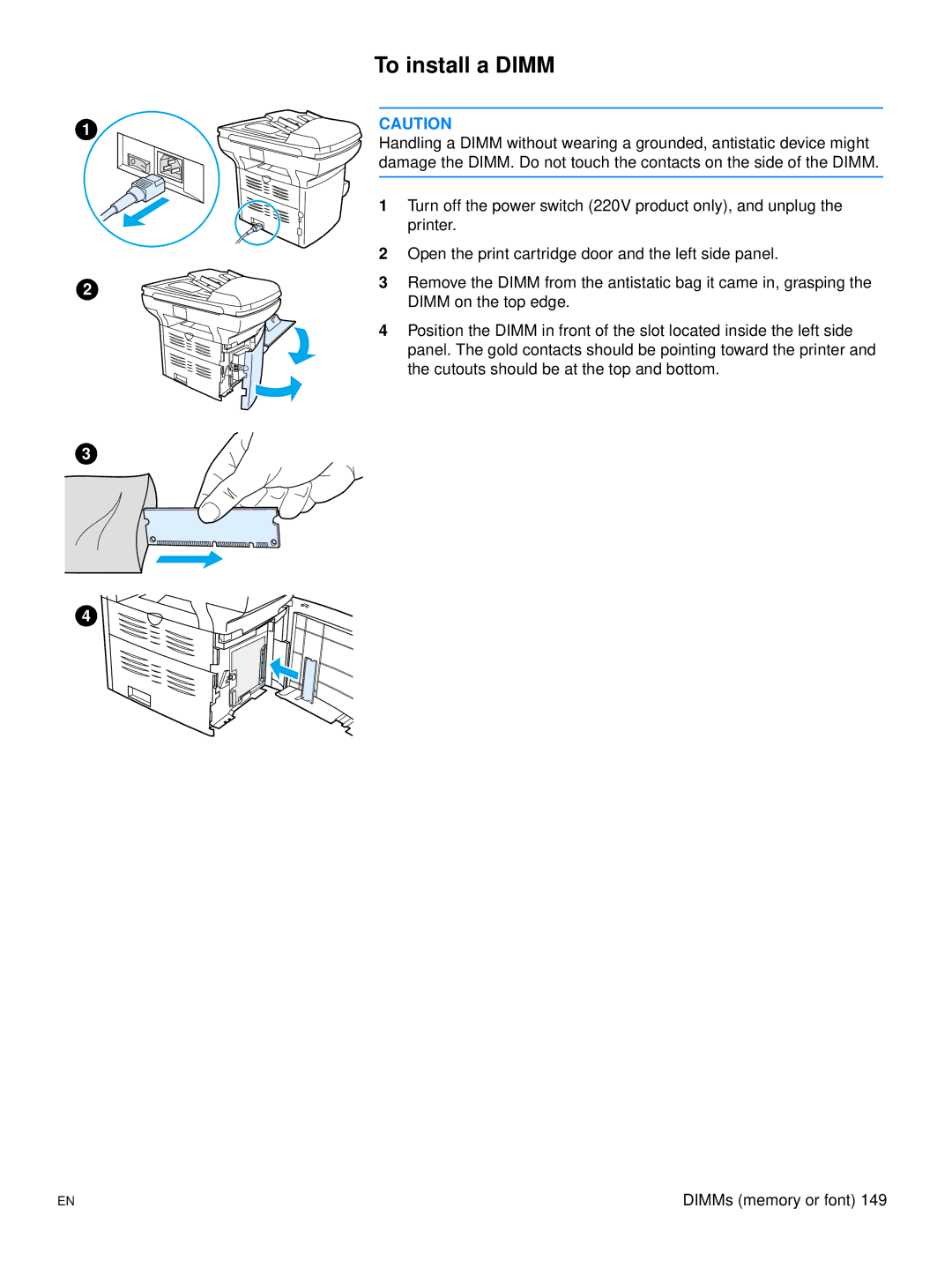 Hitachi 3300MFP manual To install a Dimm 