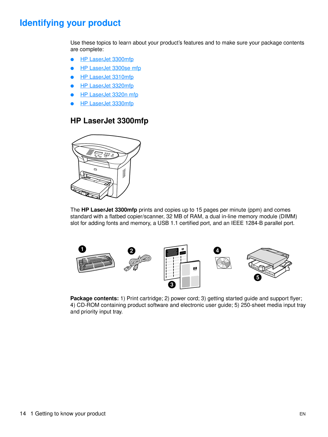 Hitachi 3300MFP manual Identifying your product, HP LaserJet 3300mfp 