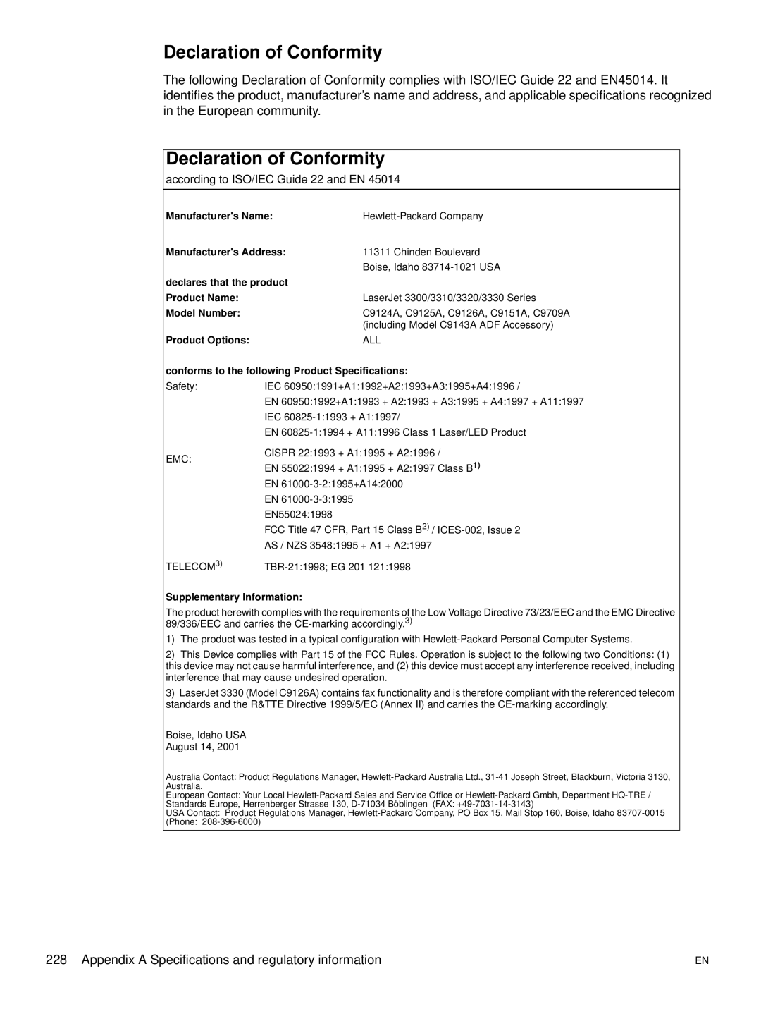 Hitachi 3300MFP manual Declaration of Conformity, According to ISO/IEC Guide 22 and EN 