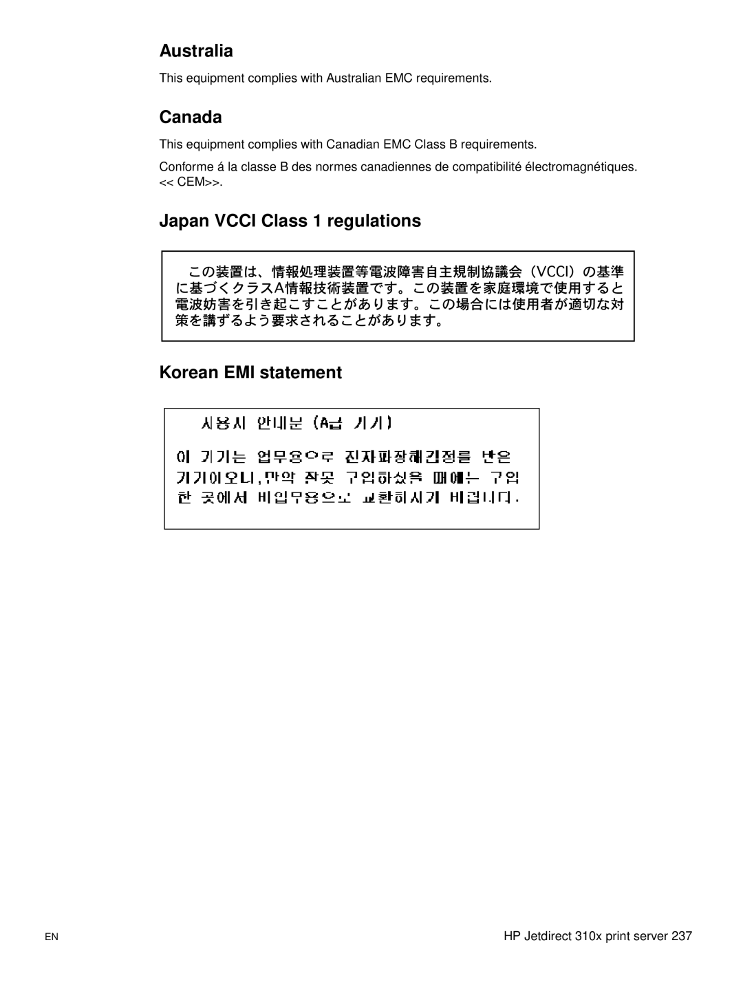 Hitachi 3300MFP manual Australia, Canada, Japan Vcci Class 1 regulations Korean EMI statement 