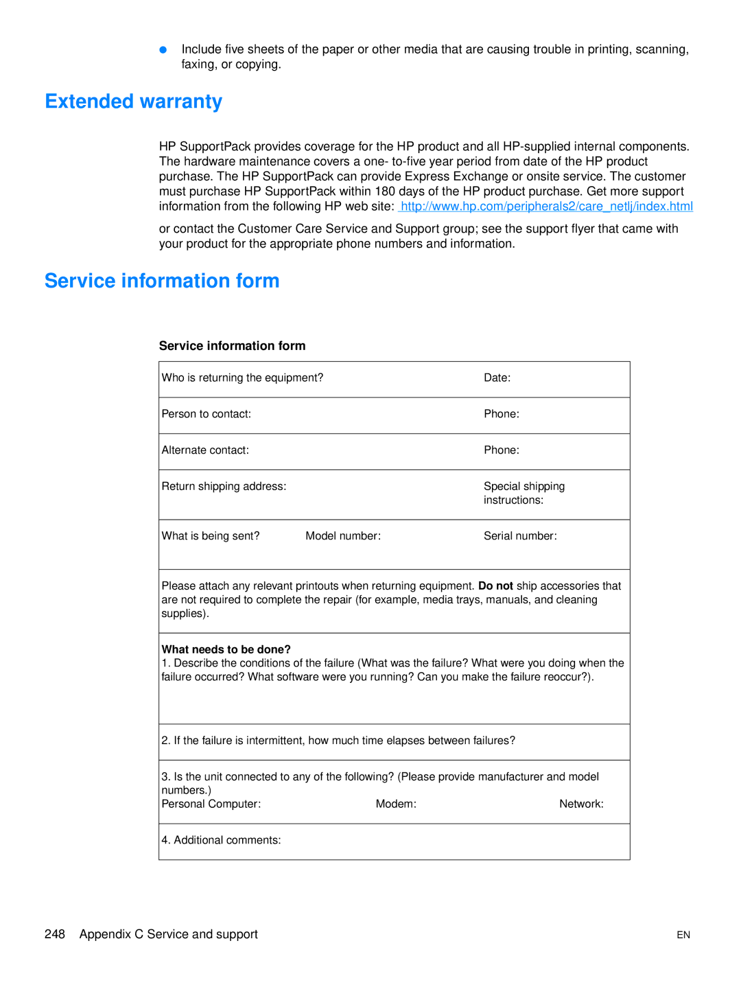 Hitachi 3300MFP manual Extended warranty, Service information form 