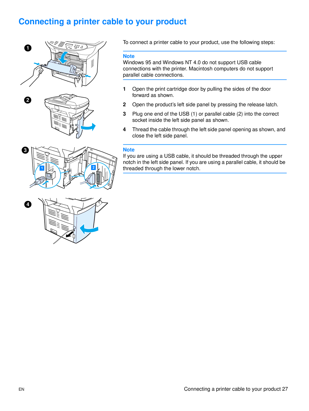 Hitachi 3300MFP manual Connecting a printer cable to your product 