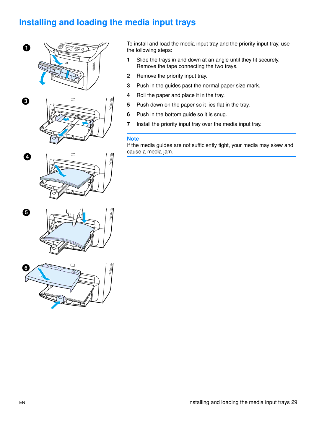 Hitachi 3300MFP manual Installing and loading the media input trays 