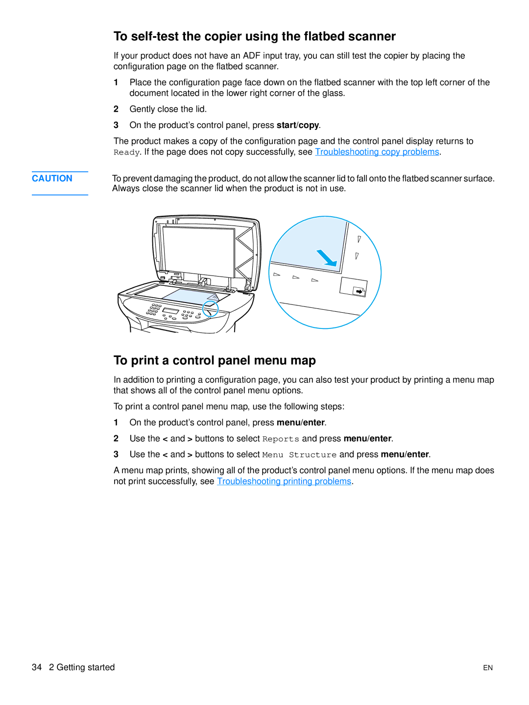 Hitachi 3300MFP manual To self-test the copier using the flatbed scanner, To print a control panel menu map 